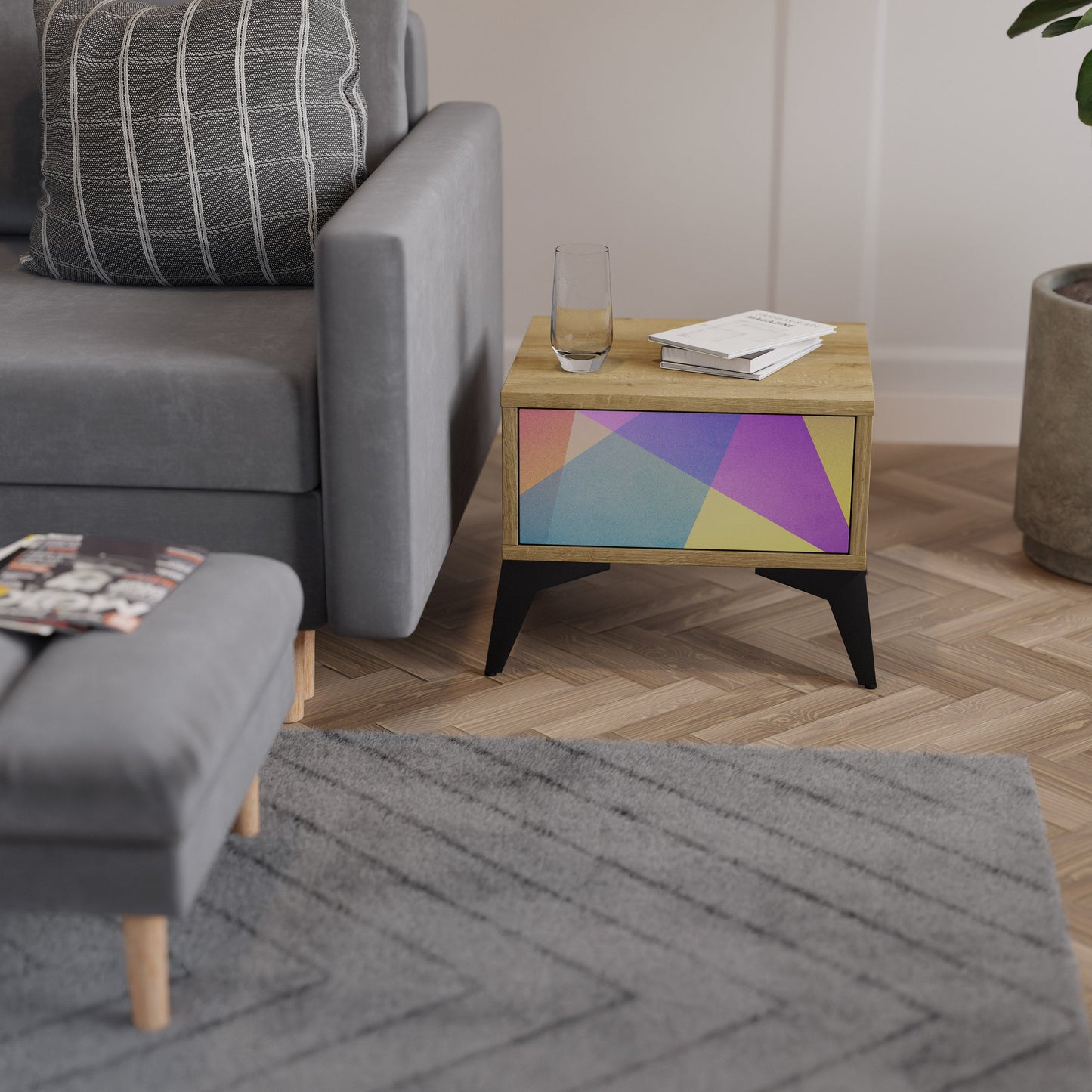 BRIGHT GEOMETRY Comodino in Effetto Rovere