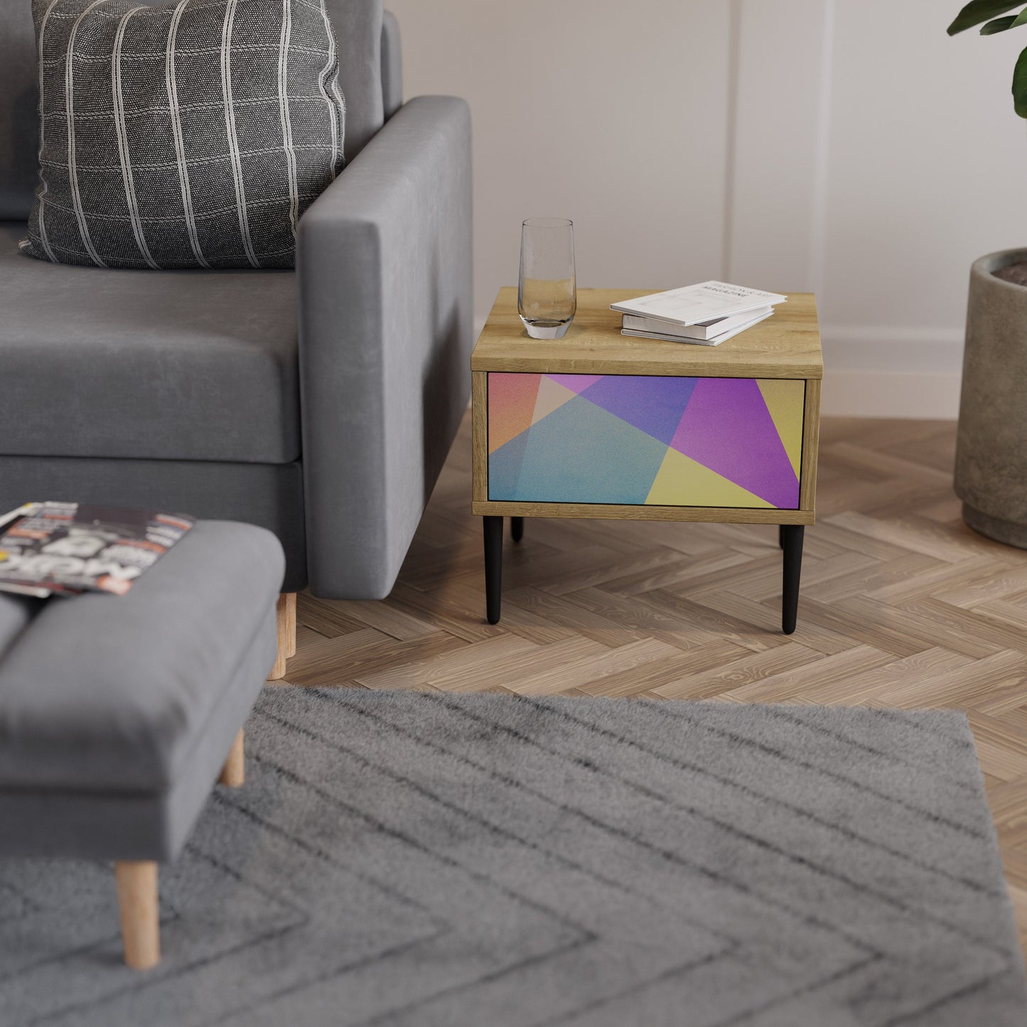 BRIGHT GEOMETRY Comodino in Effetto Rovere