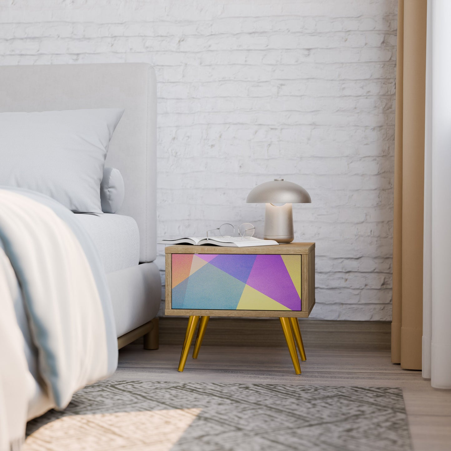 BRIGHT GEOMETRY Comodino in Effetto Rovere