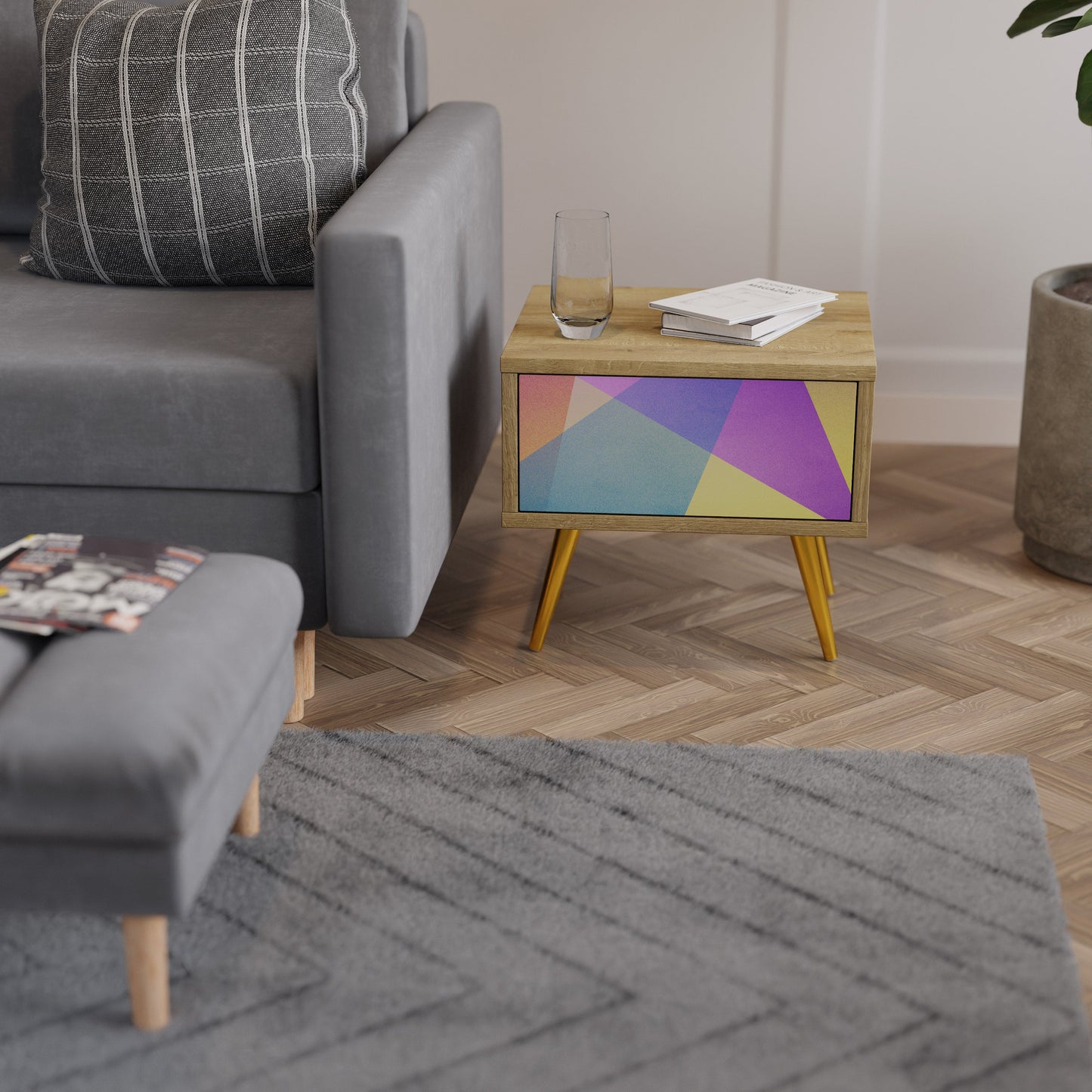 BRIGHT GEOMETRY Comodino in Effetto Rovere