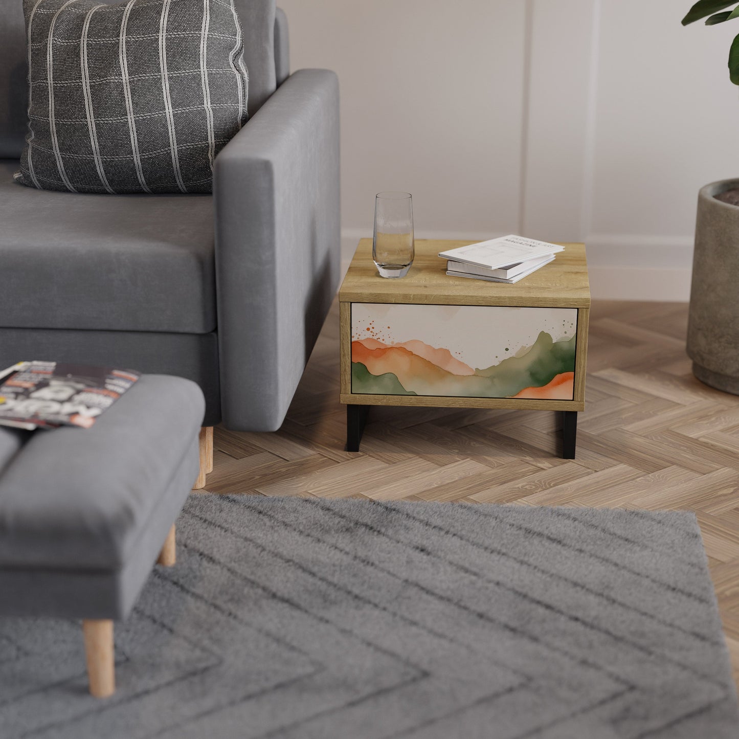 WATERCOLOUR PEAKS Nightstand in Oak Effect