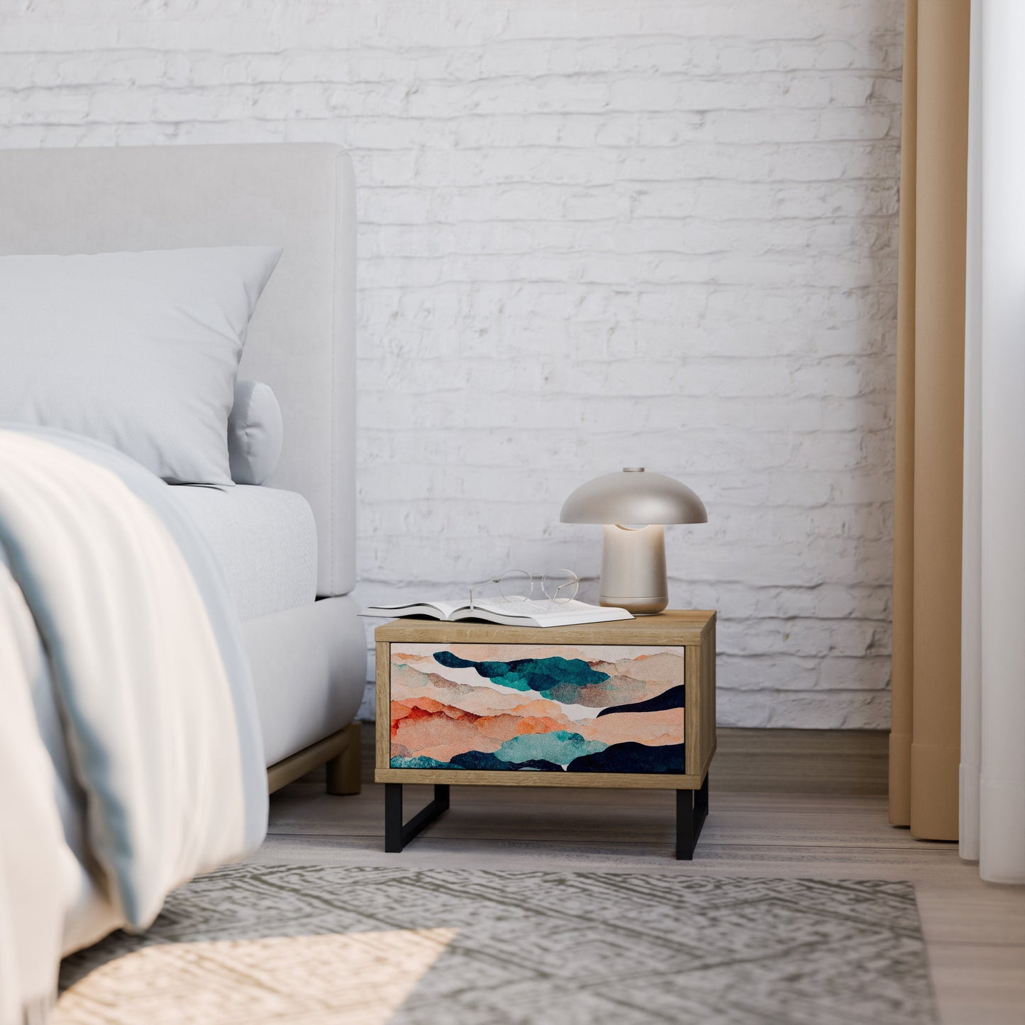 ABSTRACT LANDSCAPE Comodino in Effetto Rovere