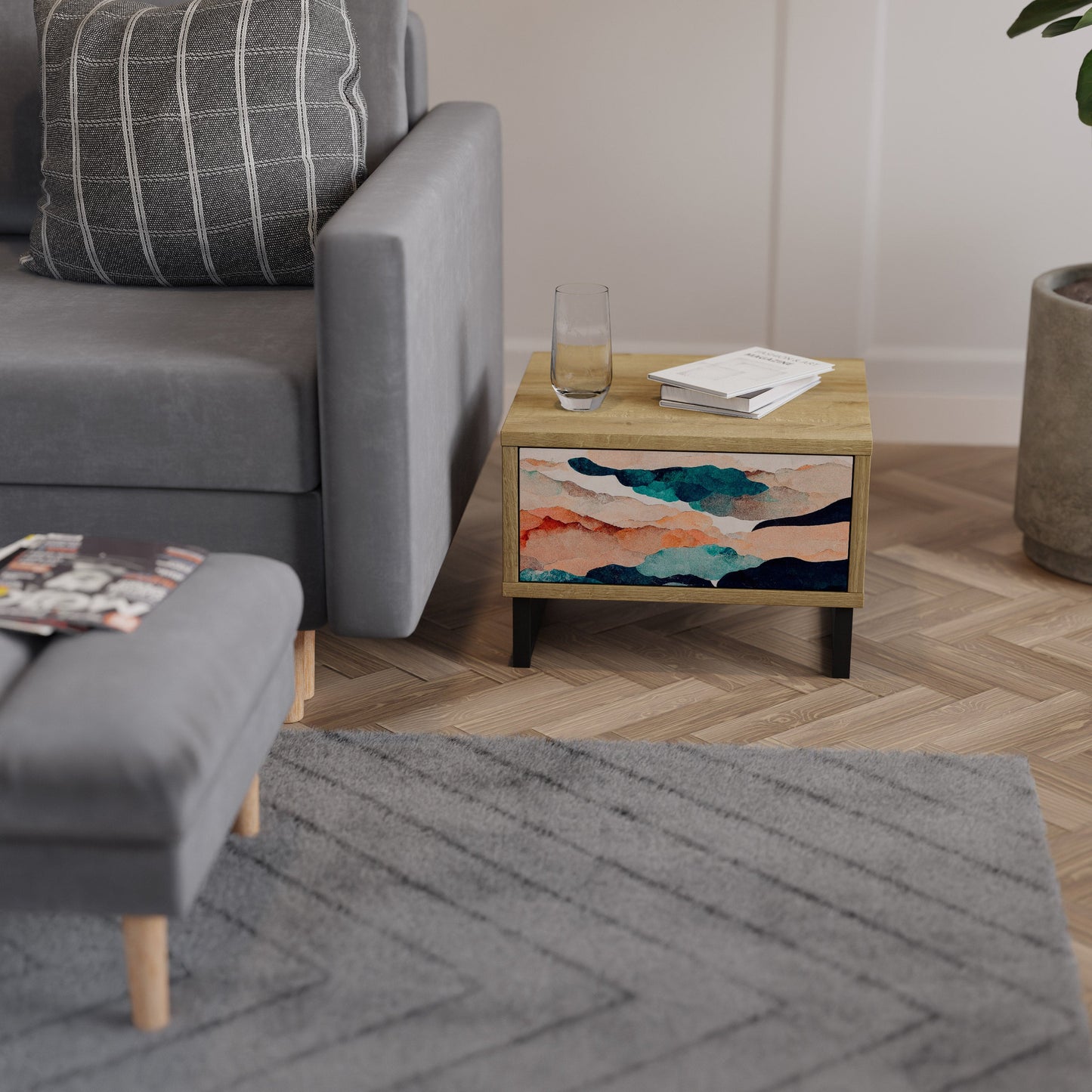 ABSTRACT LANDSCAPE Comodino in Effetto Rovere