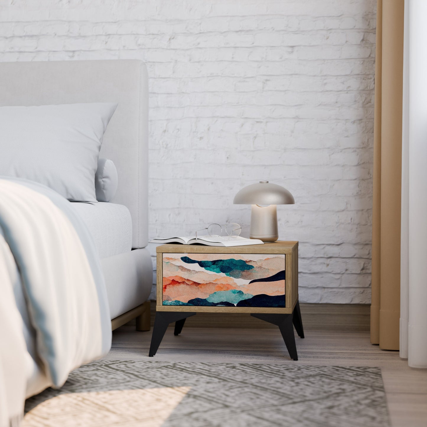 ABSTRACT LANDSCAPE Comodino in Effetto Rovere