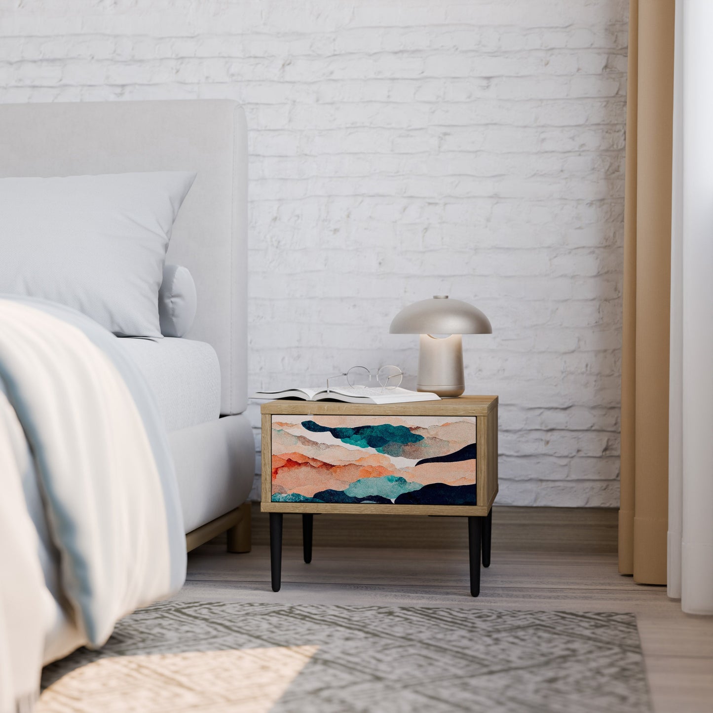 ABSTRACT LANDSCAPE Comodino in Effetto Rovere