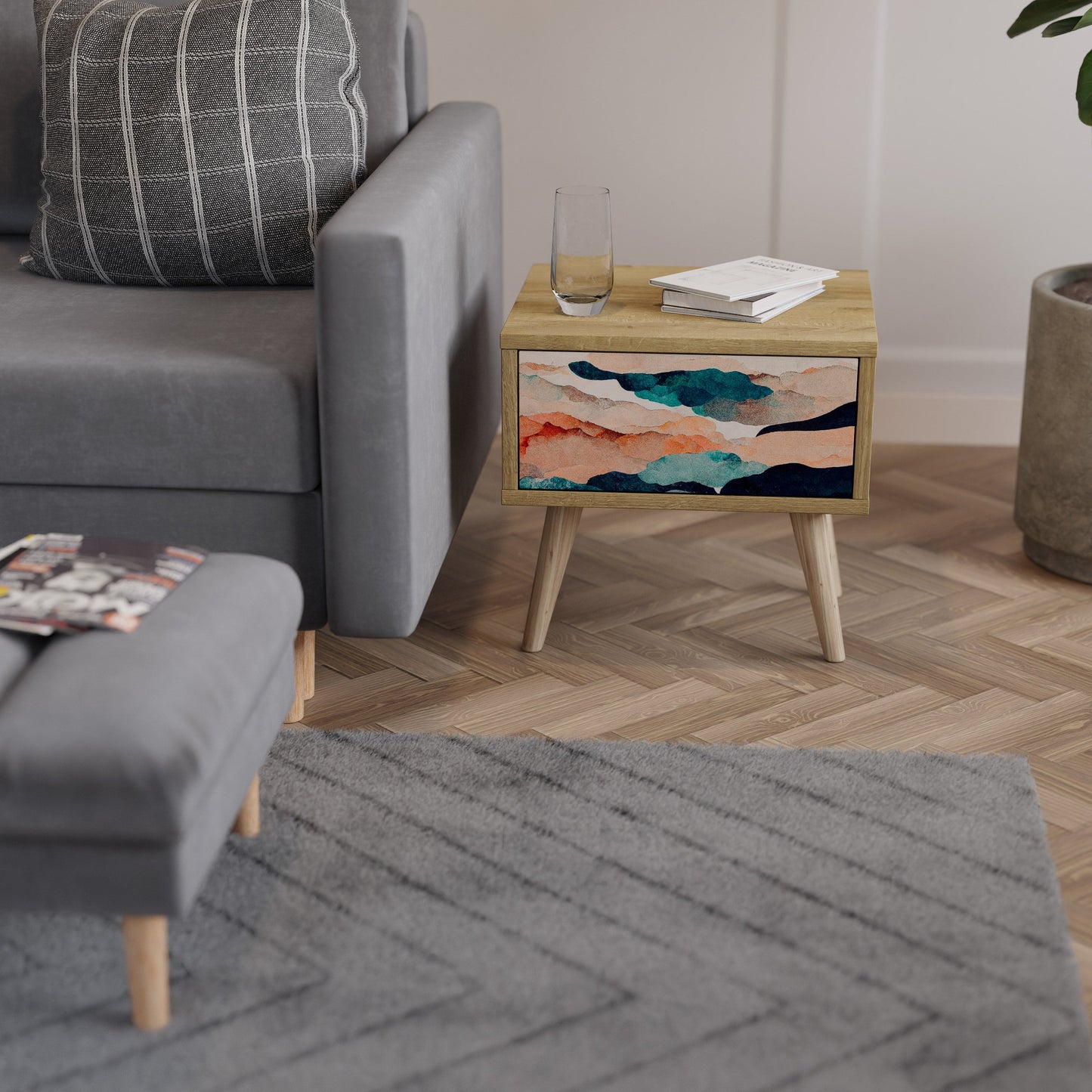 ABSTRACT LANDSCAPE Comodino in Effetto Rovere