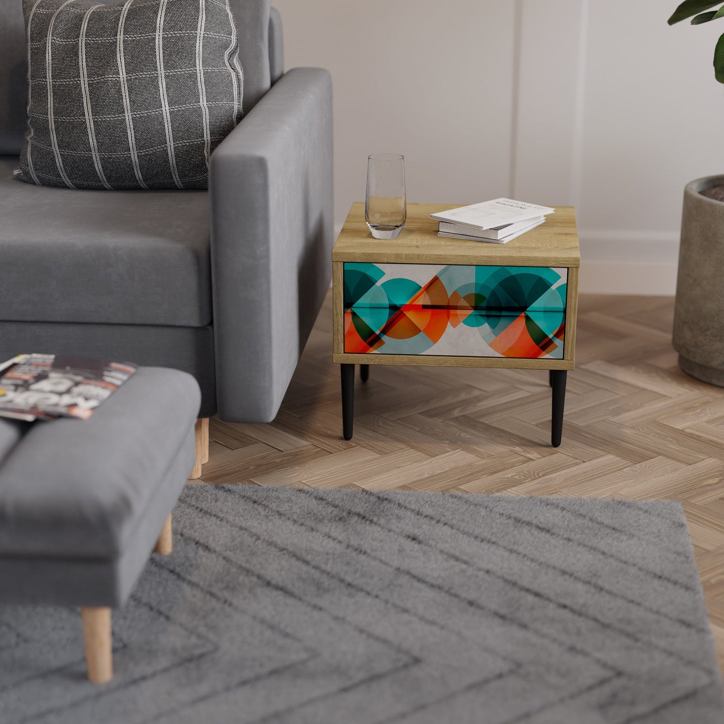 CIRCULAR RHAPSODY Comodino in Effetto Rovere