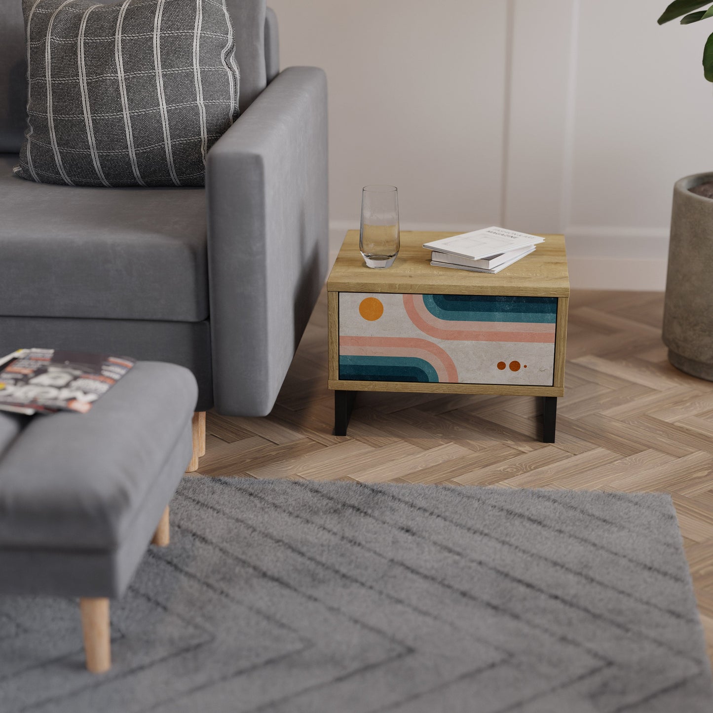 TWO HALVES Comodino in Effetto Rovere