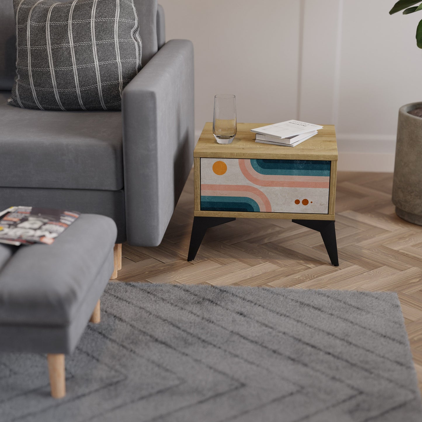 TWO HALVES Comodino in Effetto Rovere