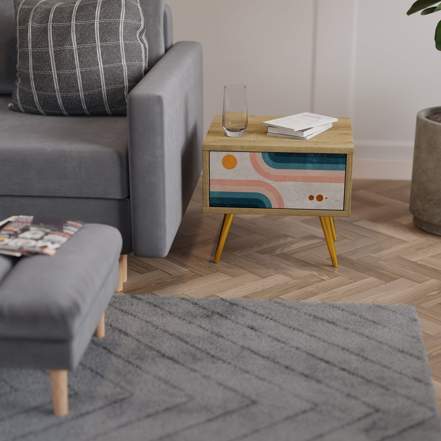 TWO HALVES Comodino in Effetto Rovere