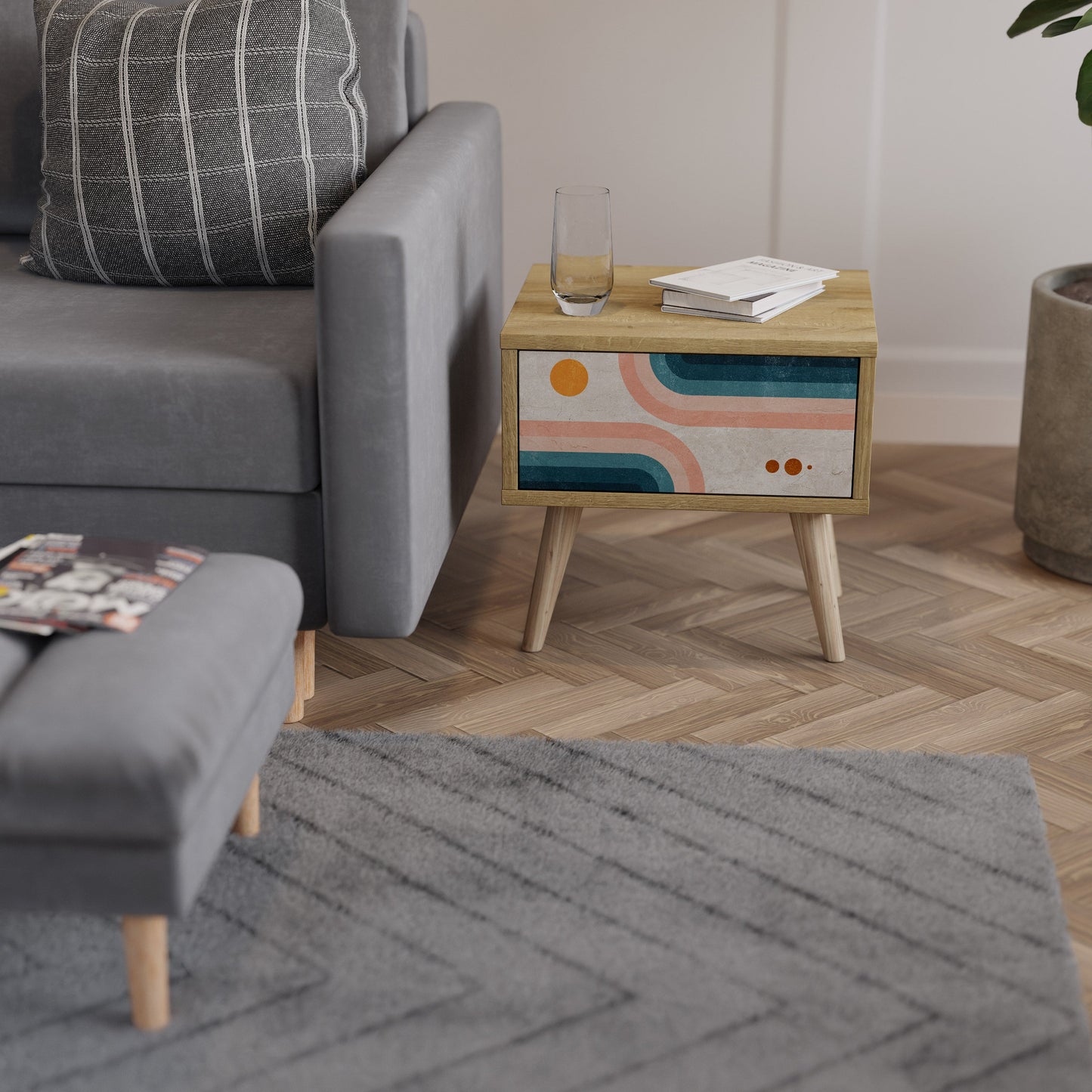 TWO HALVES Comodino in Effetto Rovere