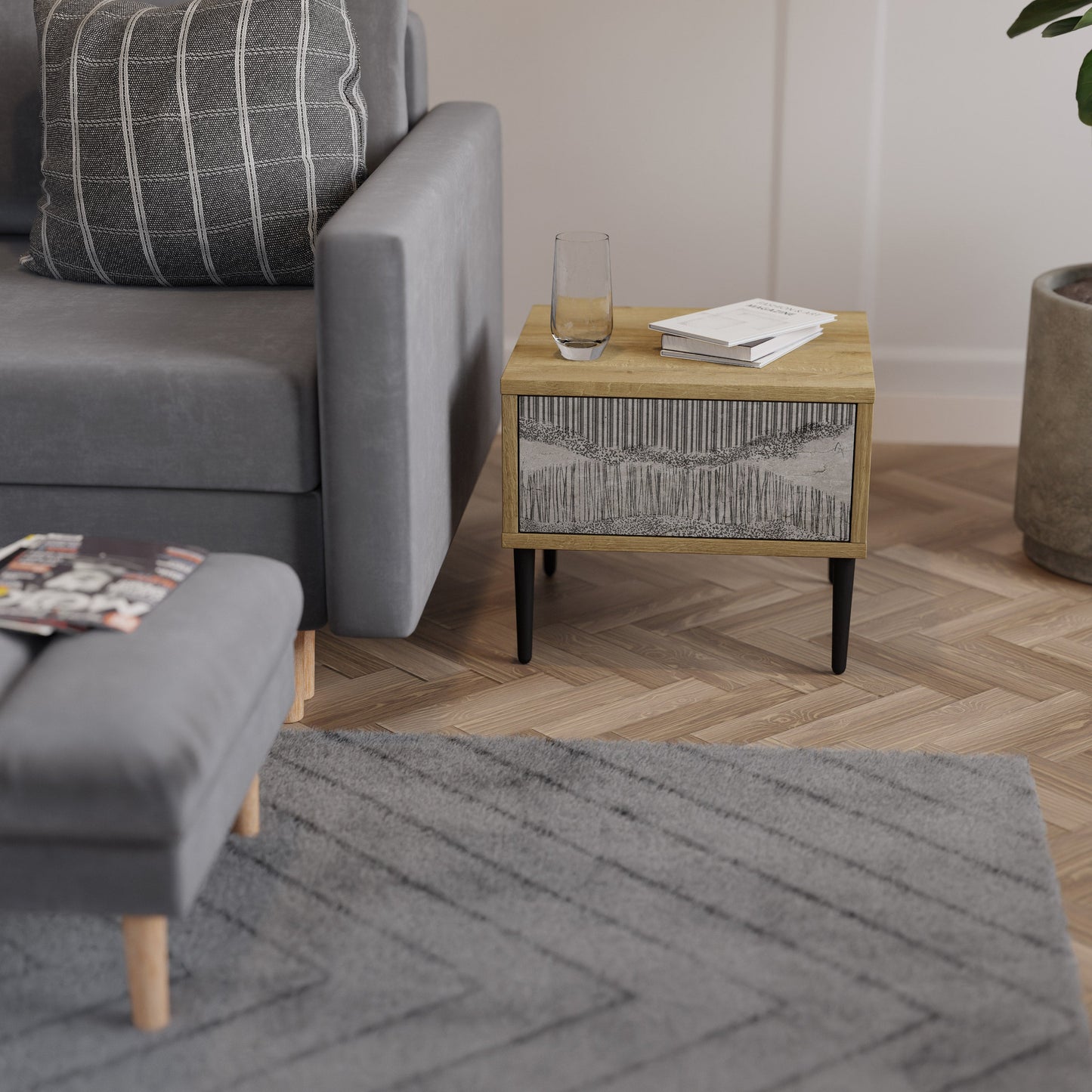 GRAIN LINES Comodino in Effetto Rovere