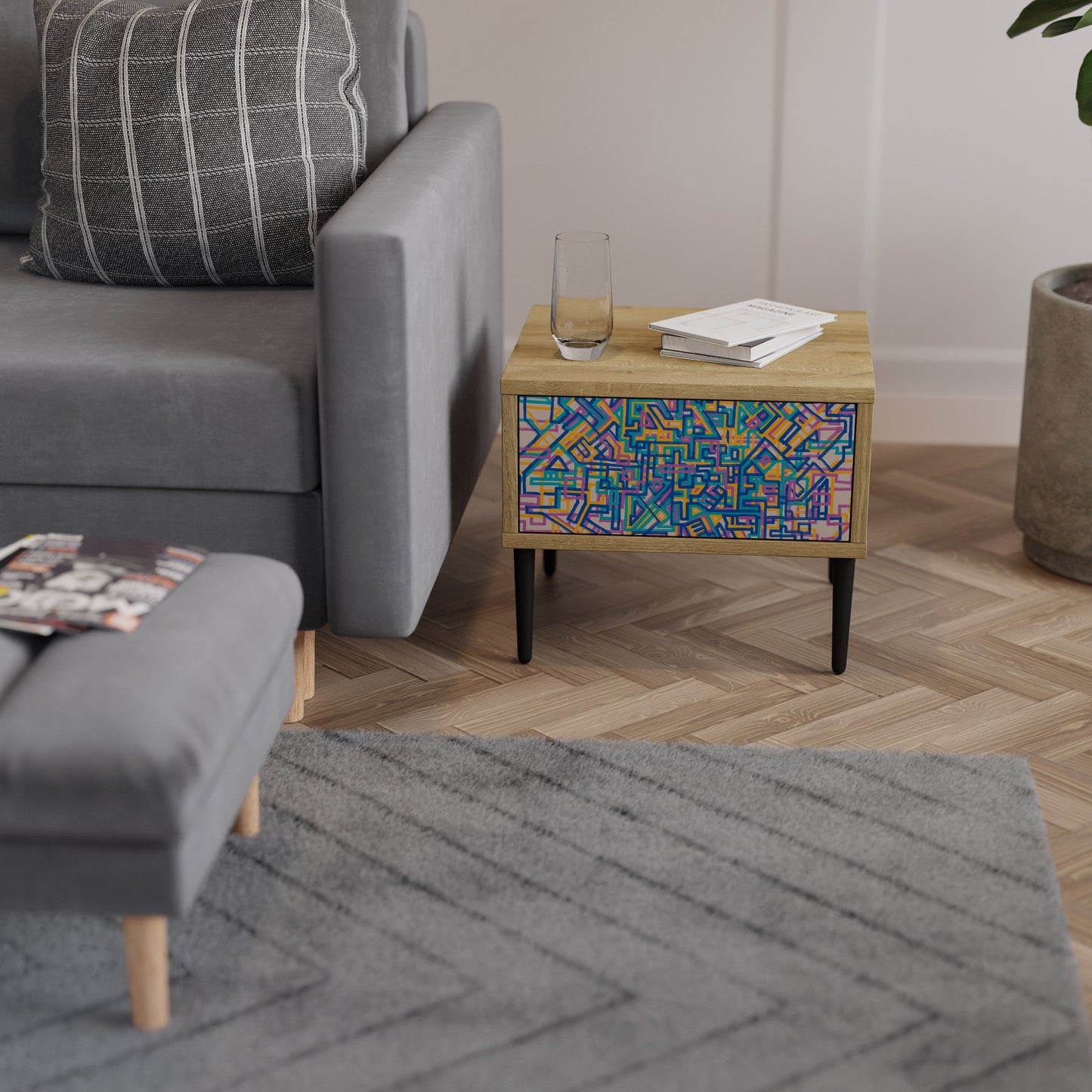 MEMORIES MAP Comodino in Effetto Rovere