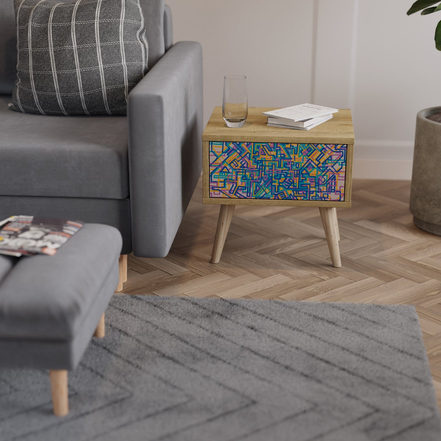 MEMORIES MAP Comodino in Effetto Rovere