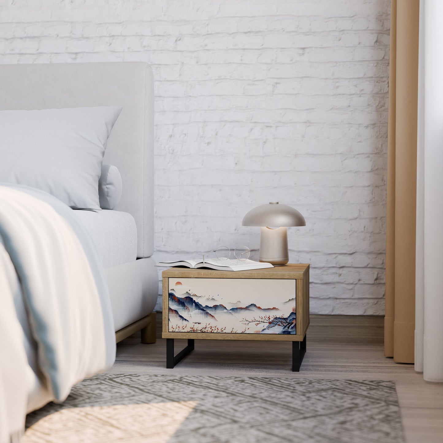 JAPANESE LANDSCAPE Comodino in Effetto Rovere