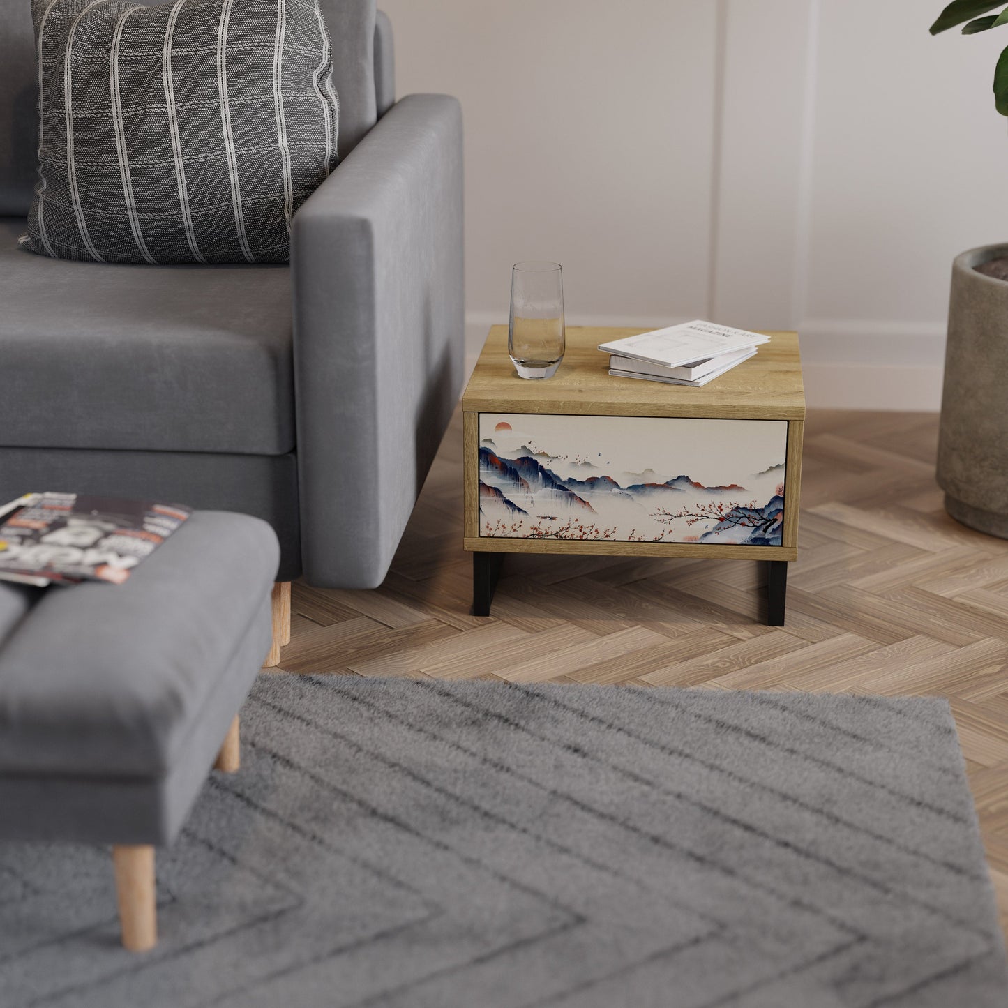 JAPANESE LANDSCAPE Comodino in Effetto Rovere