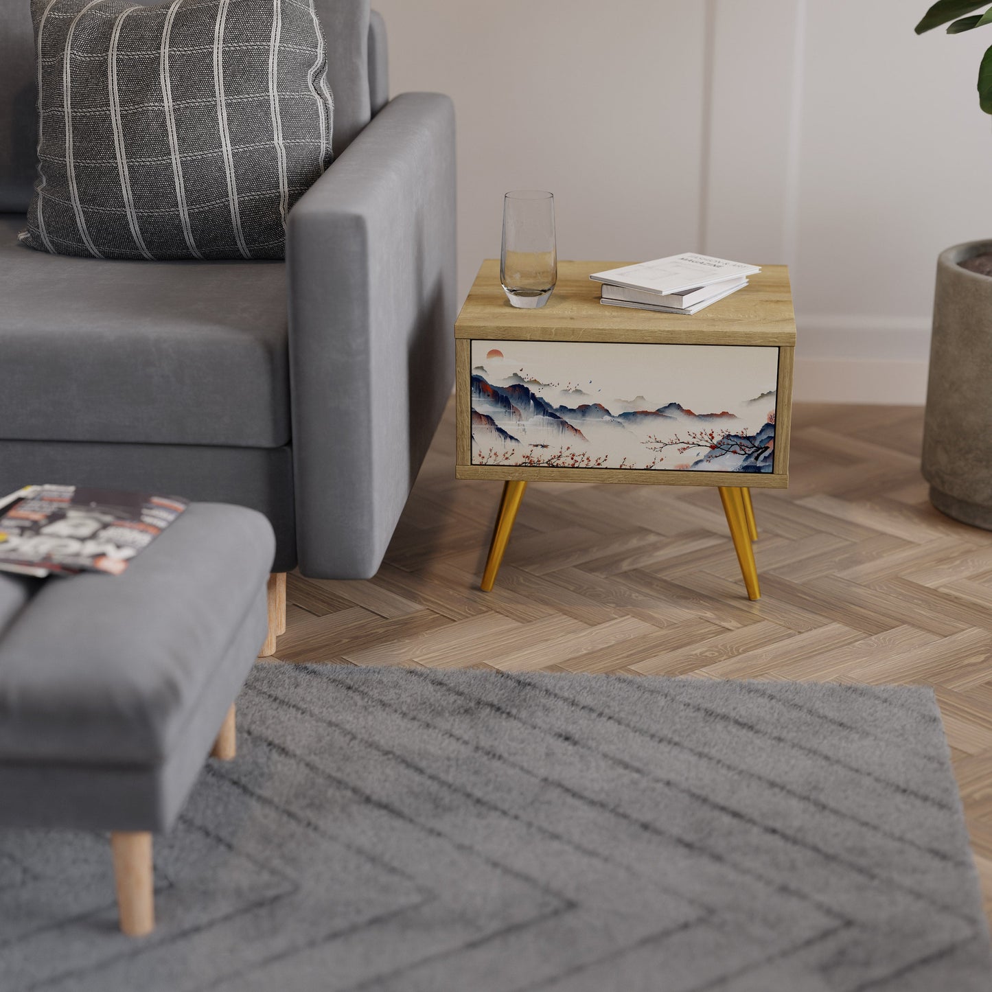 JAPANESE LANDSCAPE Comodino in Effetto Rovere