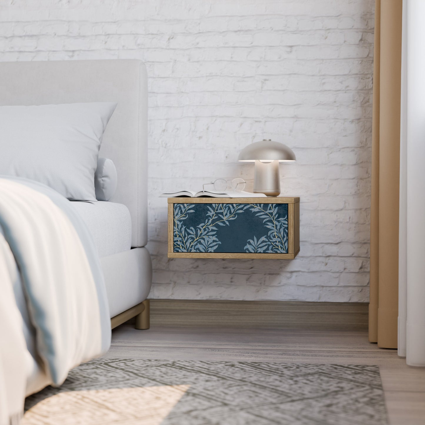 BLUE LEAVES Comodino in Effetto Rovere