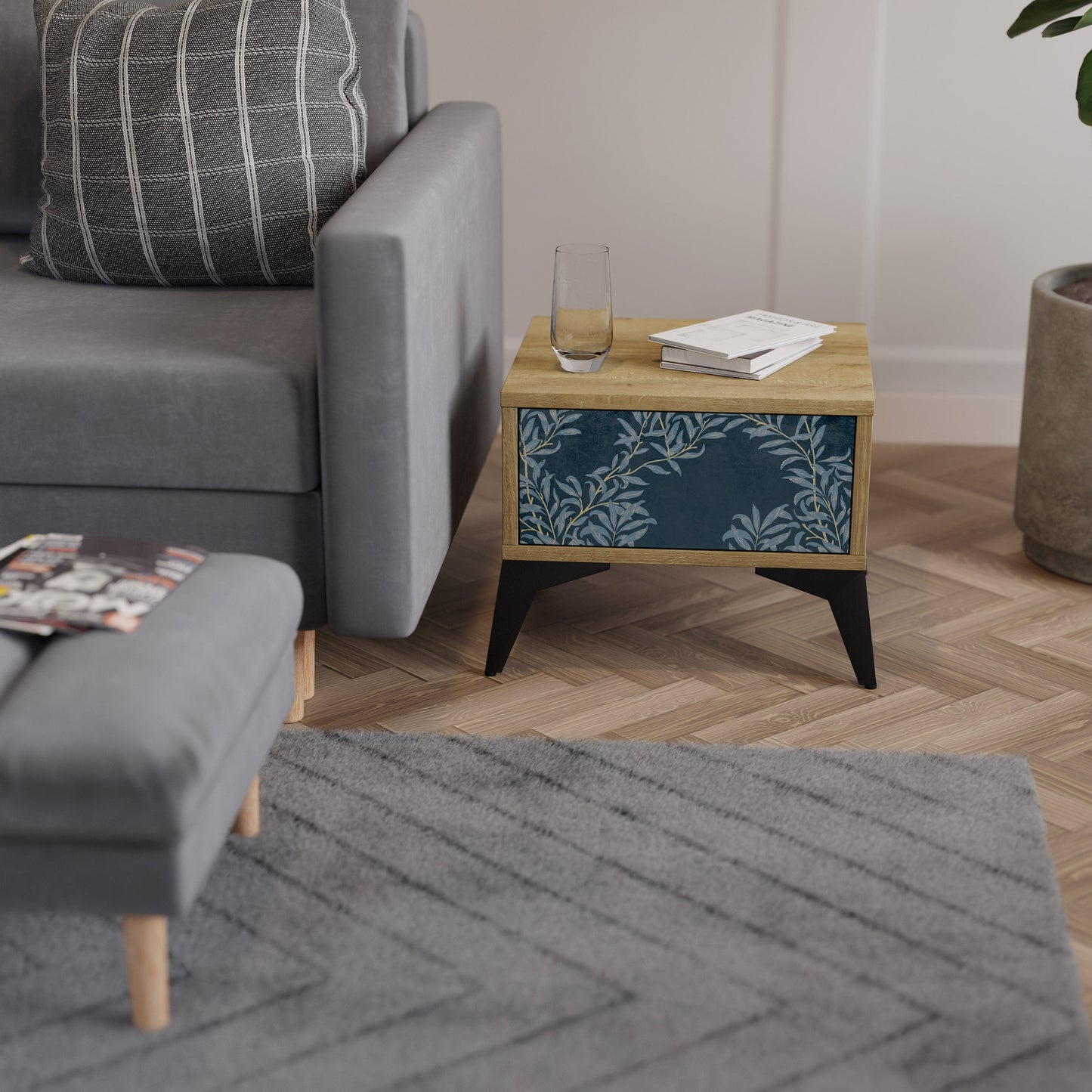 BLUE LEAVES Comodino in Effetto Rovere