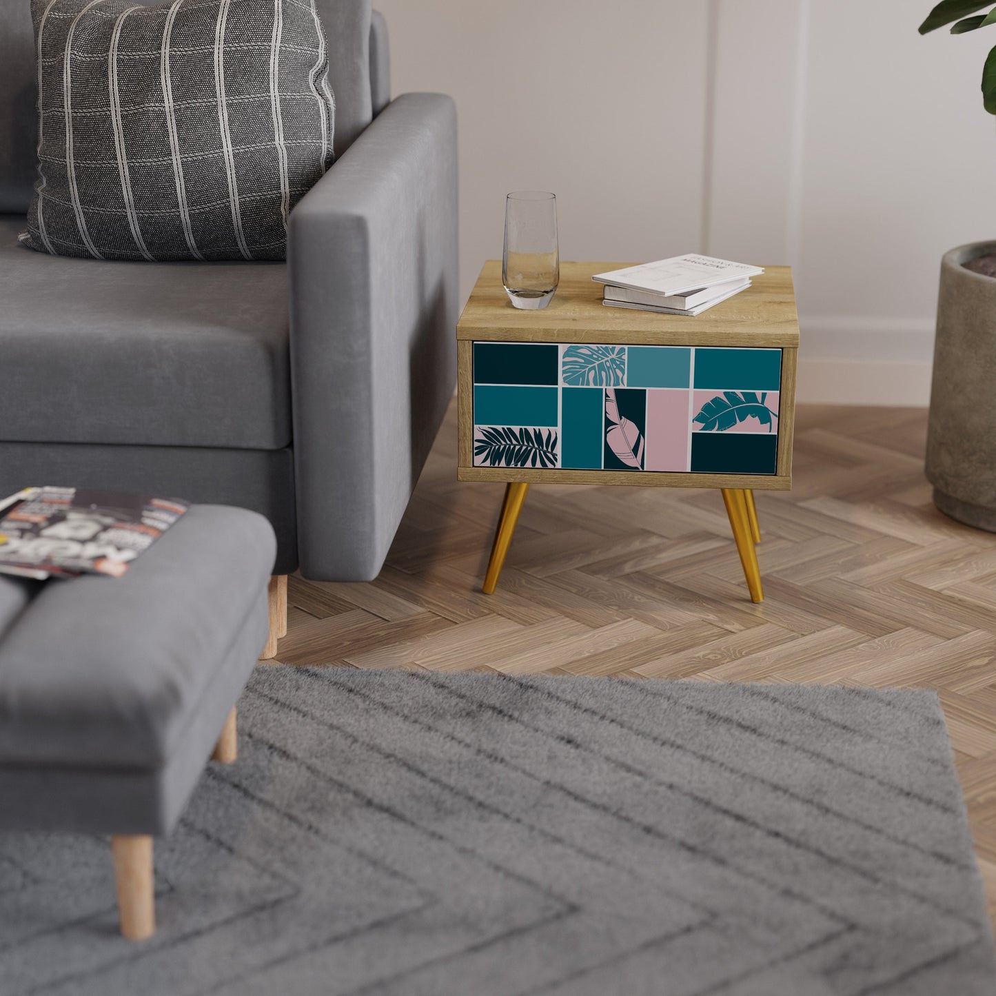 COMBINATION OF SHAPES Comodino in Effetto Rovere