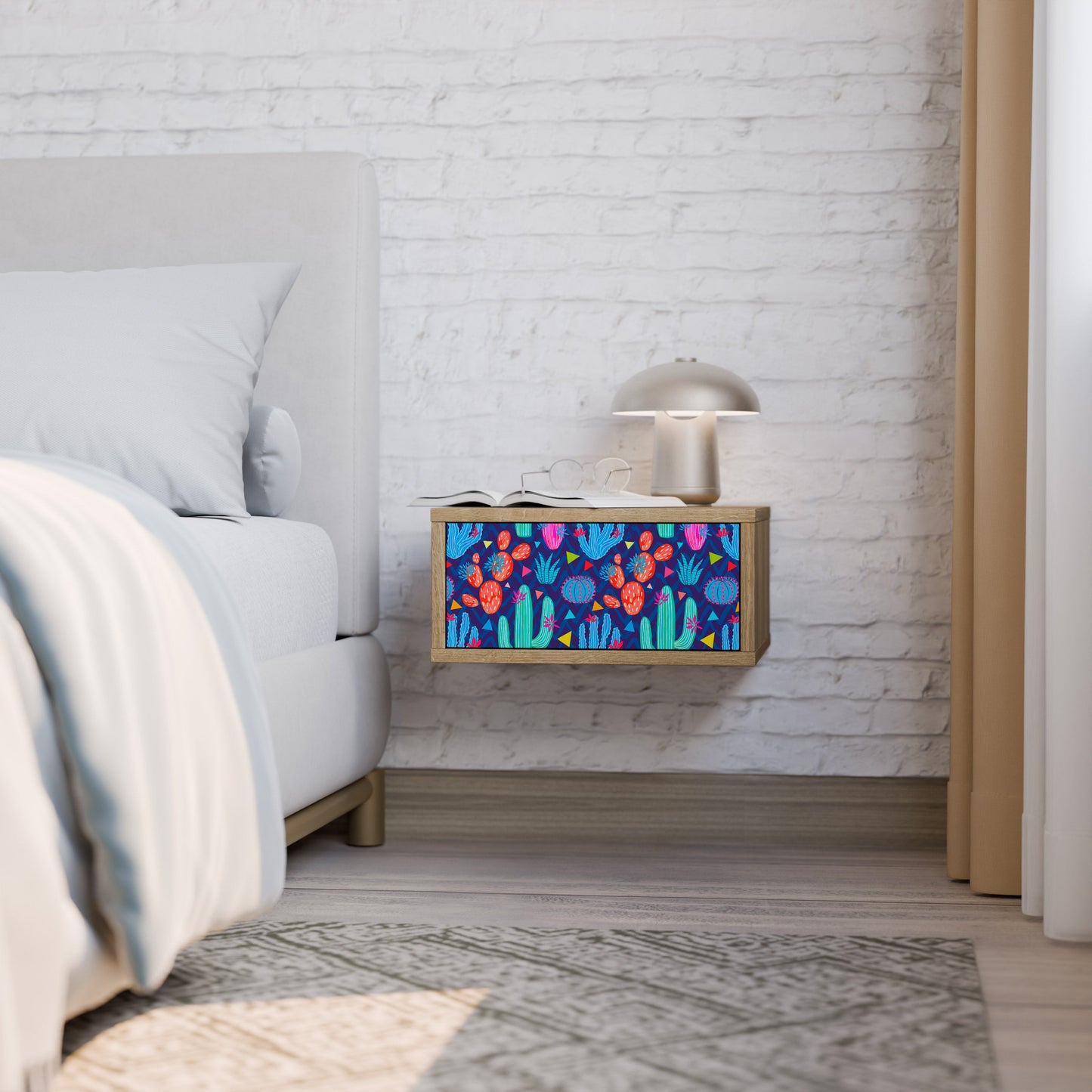 CACTUS VIBES Nightstand in Oak Effect