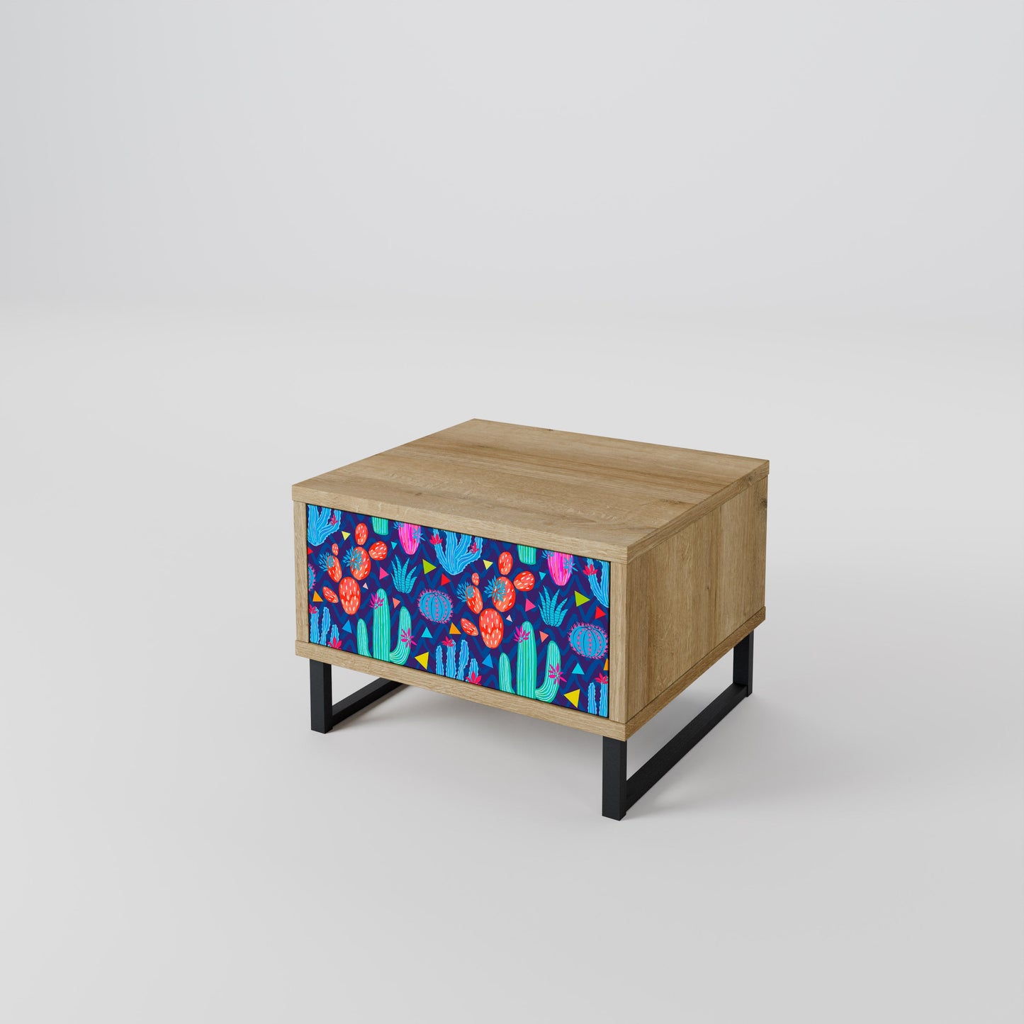 CACTUS VIBES Nightstand in Oak Effect