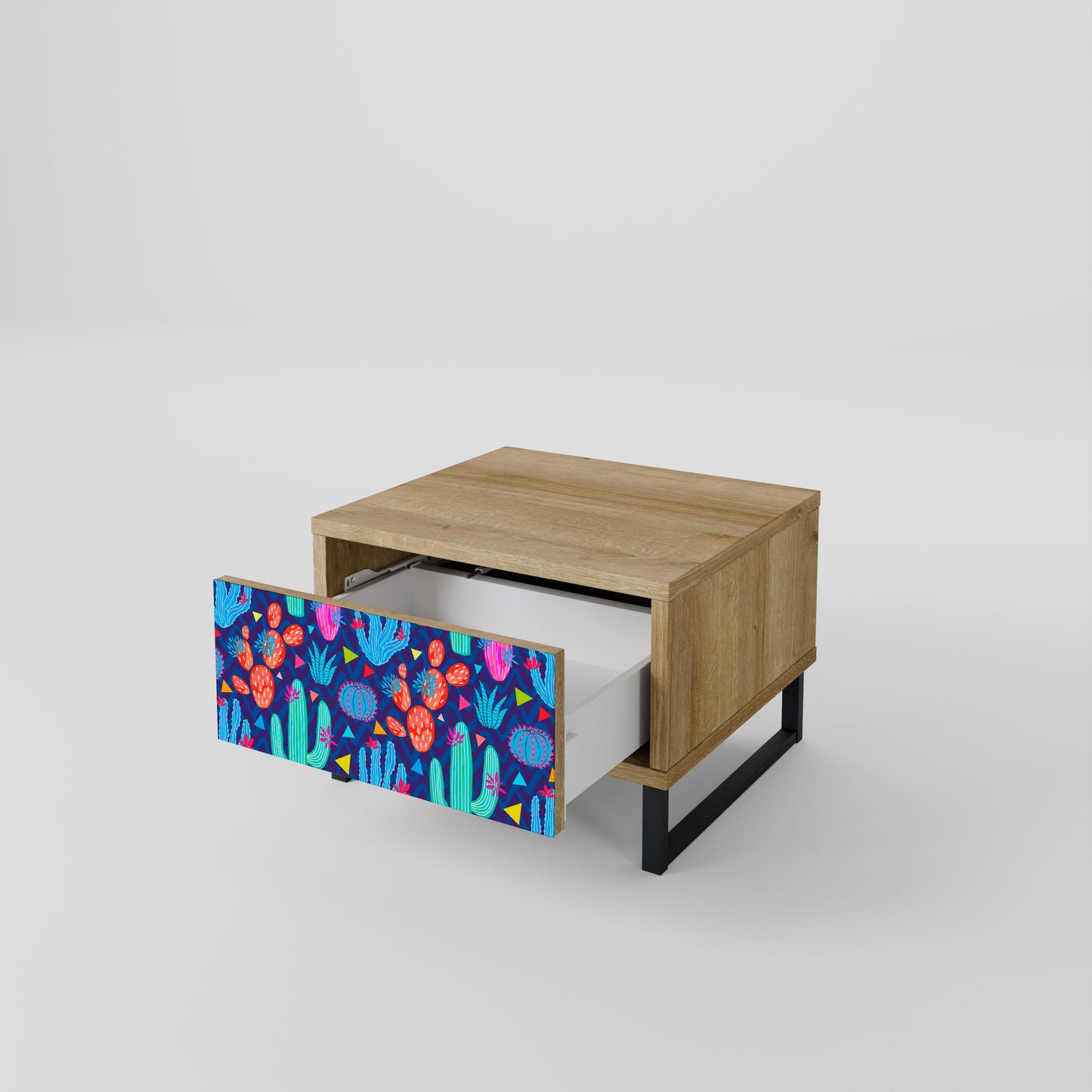 CACTUS VIBES Nightstand in Oak Effect