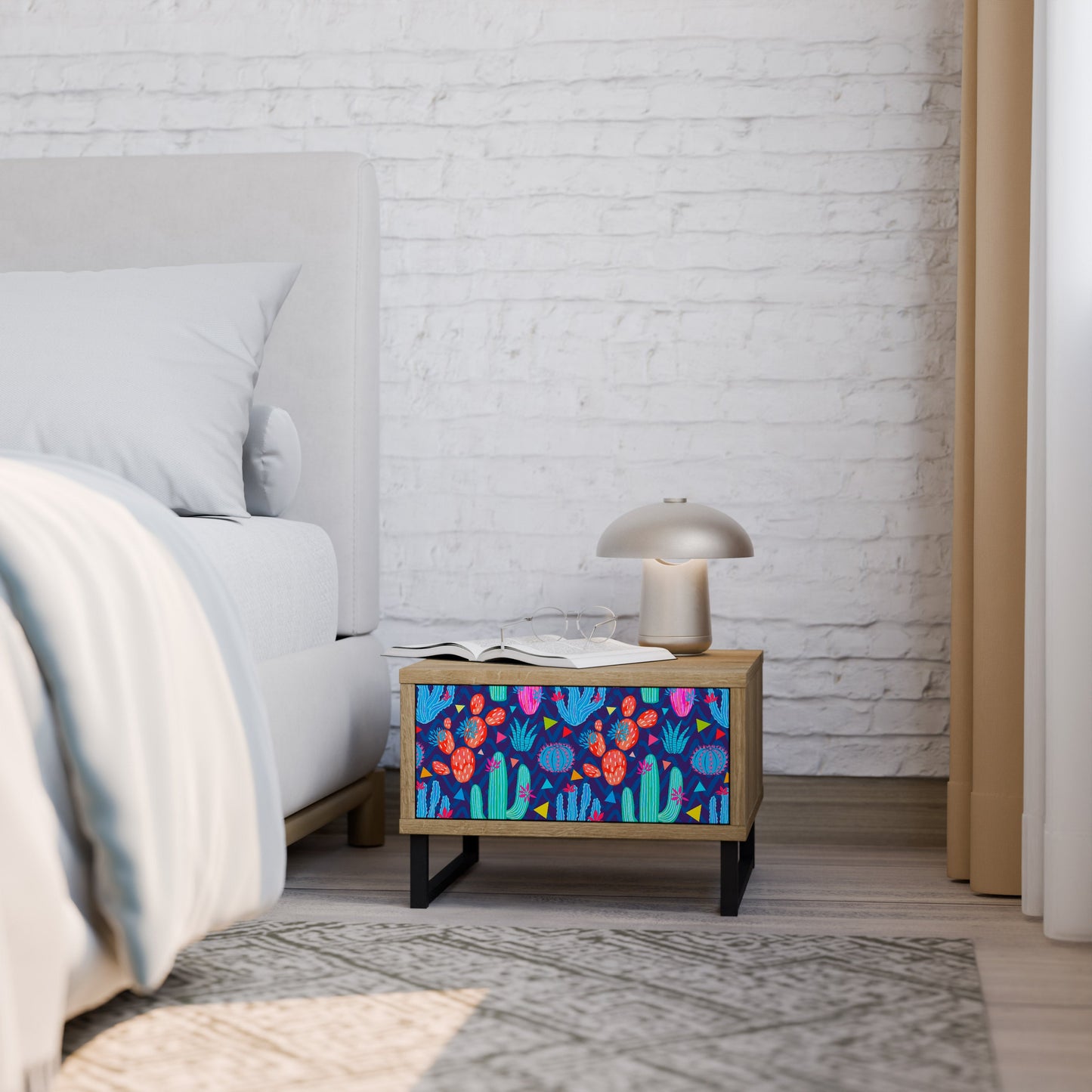 CACTUS VIBES Nightstand in Oak Effect