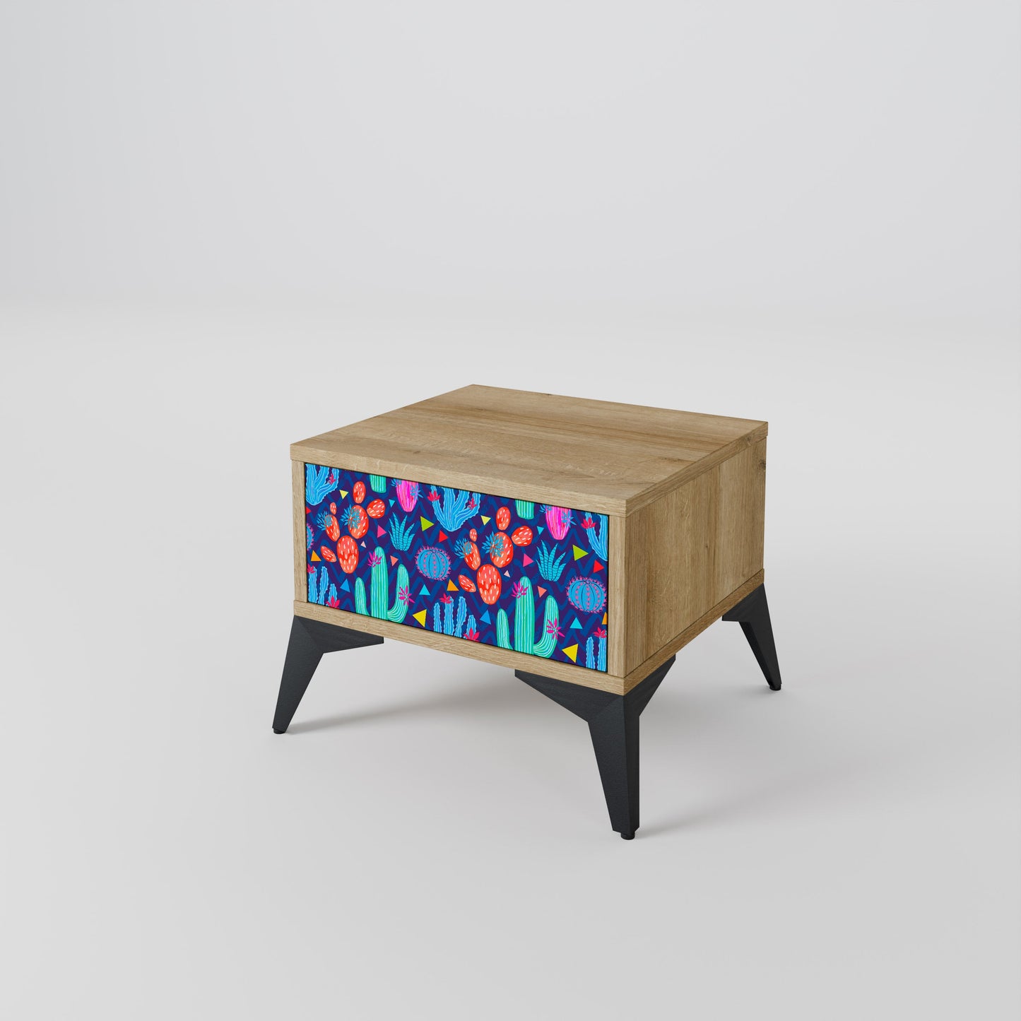 CACTUS VIBES Nightstand in Oak Effect