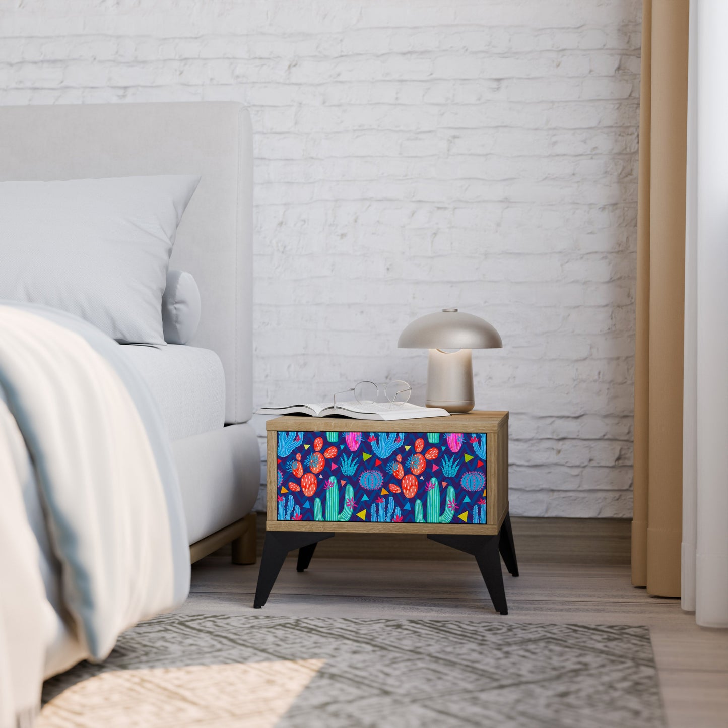 CACTUS VIBES Nightstand in Oak Effect