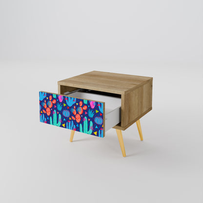CACTUS VIBES Nightstand in Oak Effect
