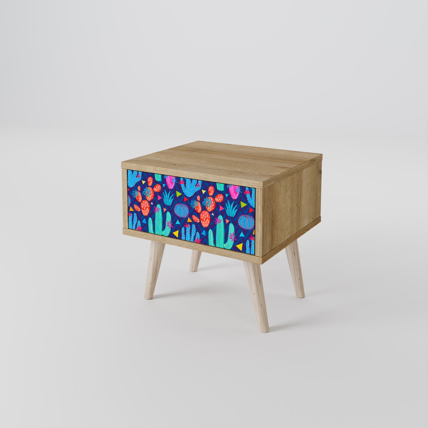 CACTUS VIBES Nightstand in Oak Effect