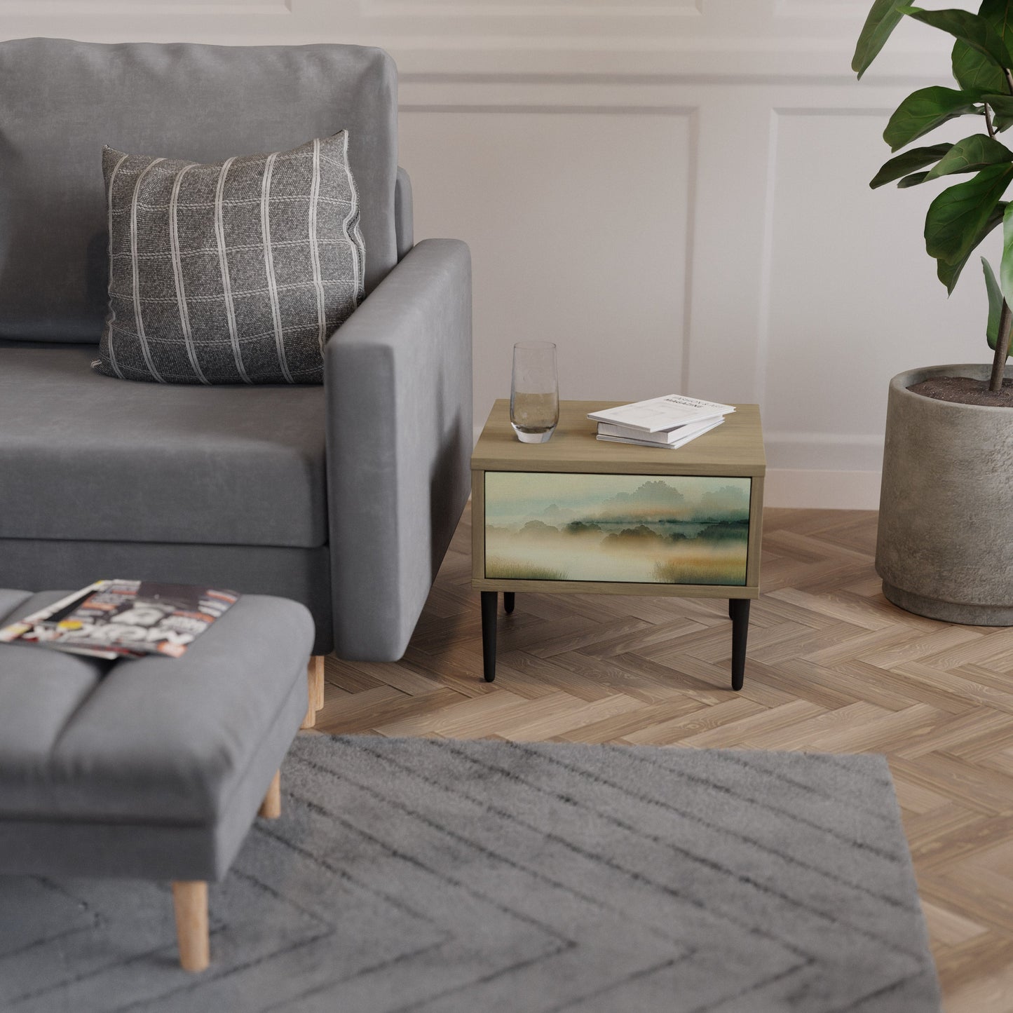 MORNING BY THE LAKE Comodino in Effetto Rovere