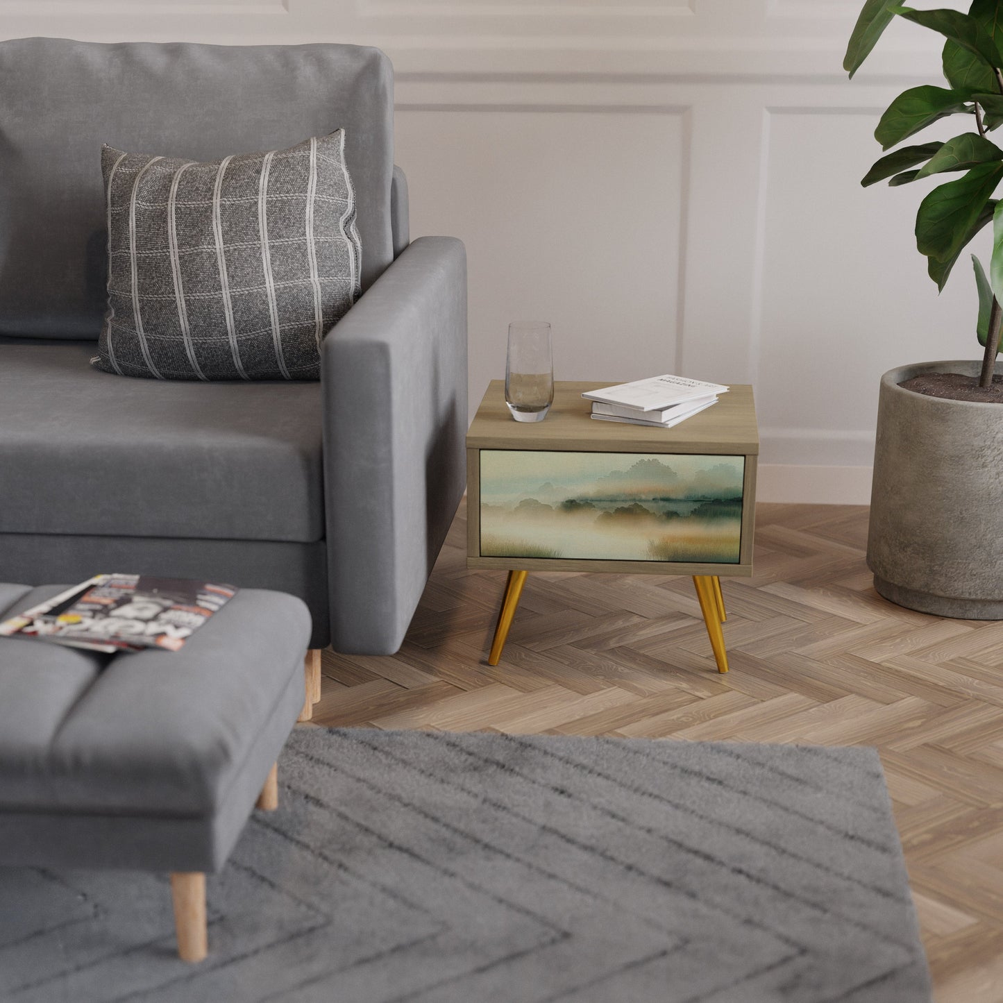 MORNING BY THE LAKE Comodino in Effetto Rovere