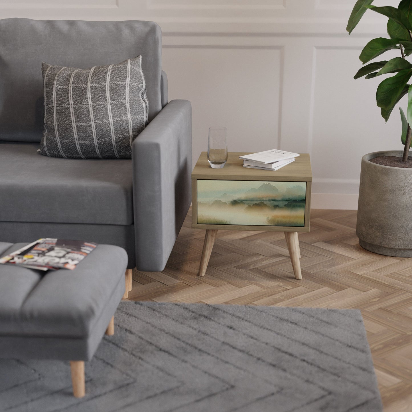 MORNING BY THE LAKE Comodino in Effetto Rovere