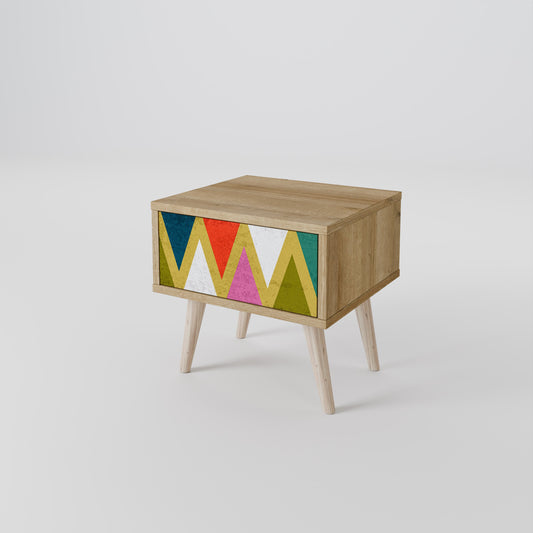 COLORFUL TRIANGLES Nightstand in Oak Effect