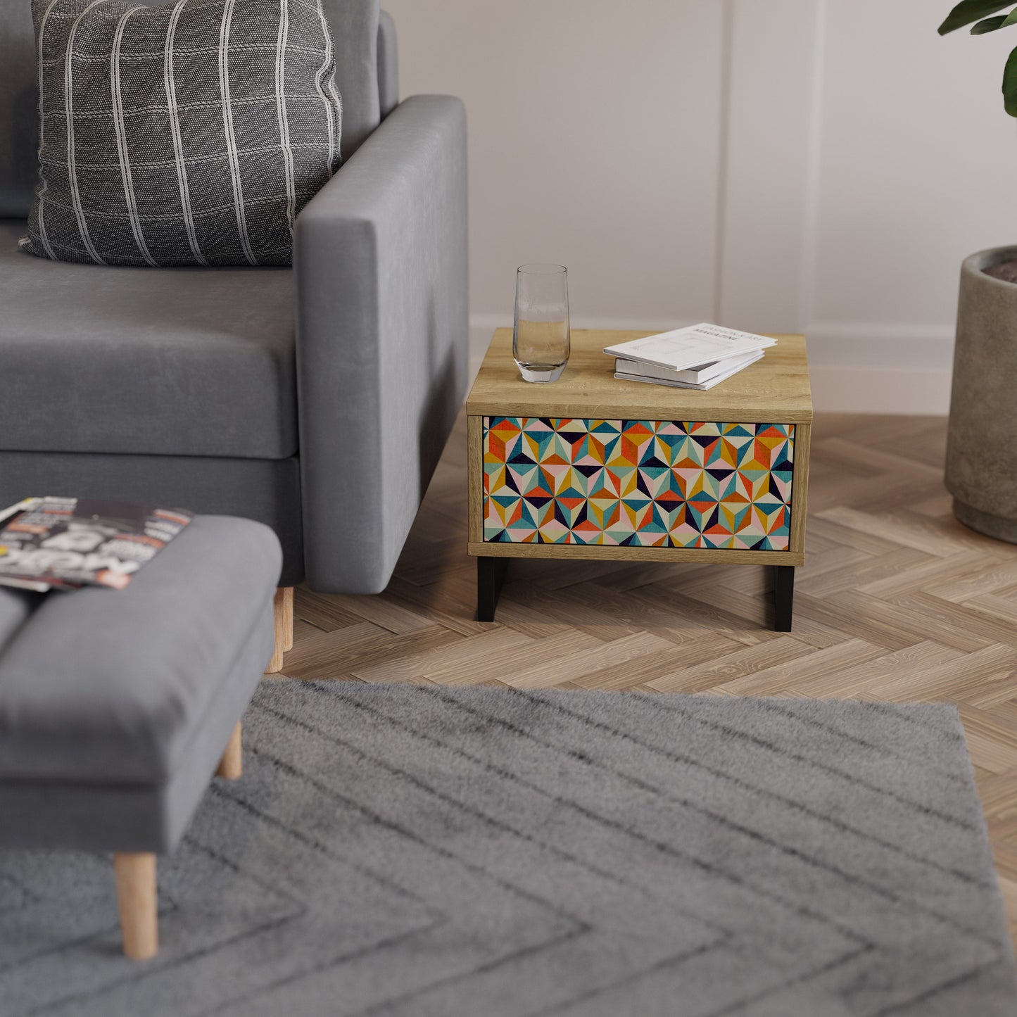 TESSELATE TREASURES Comodino in Effetto Rovere