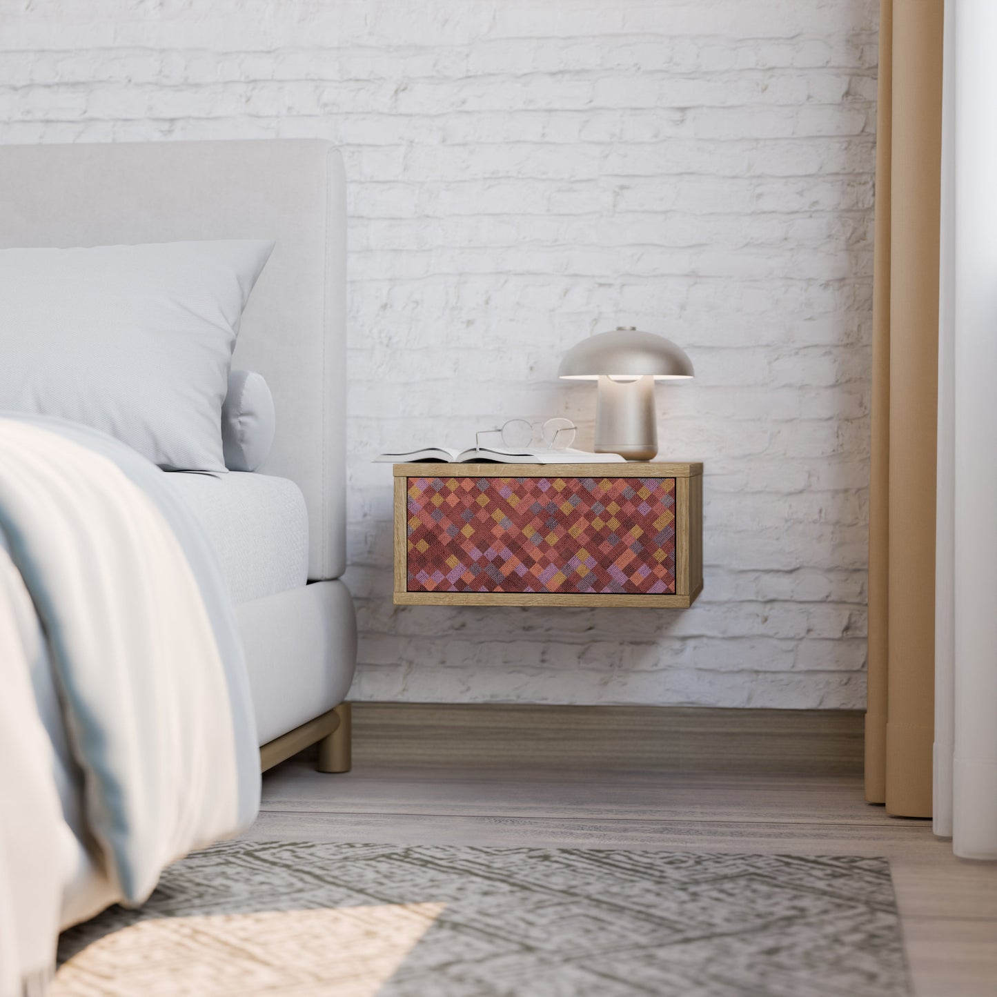 PAINTED SQUARES Comodino in Effetto Rovere