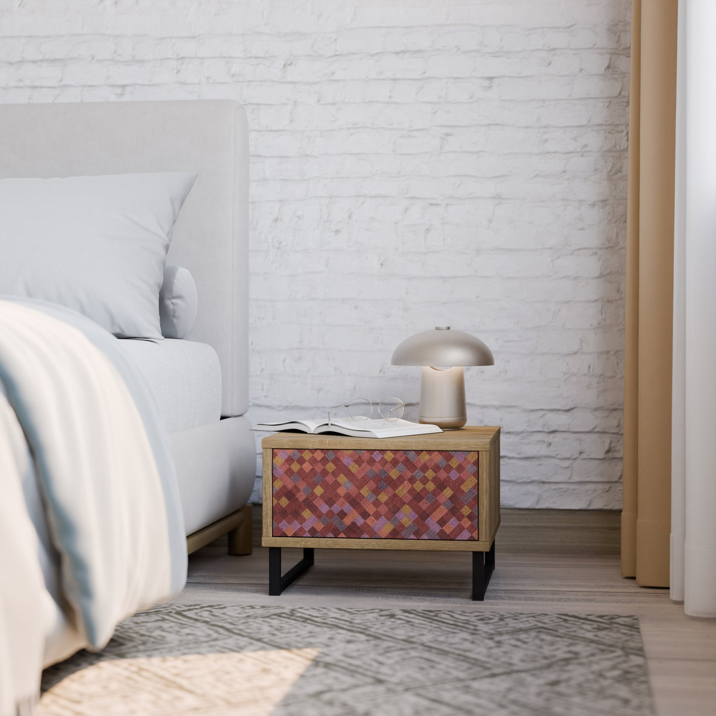 PAINTED SQUARES Comodino in Effetto Rovere