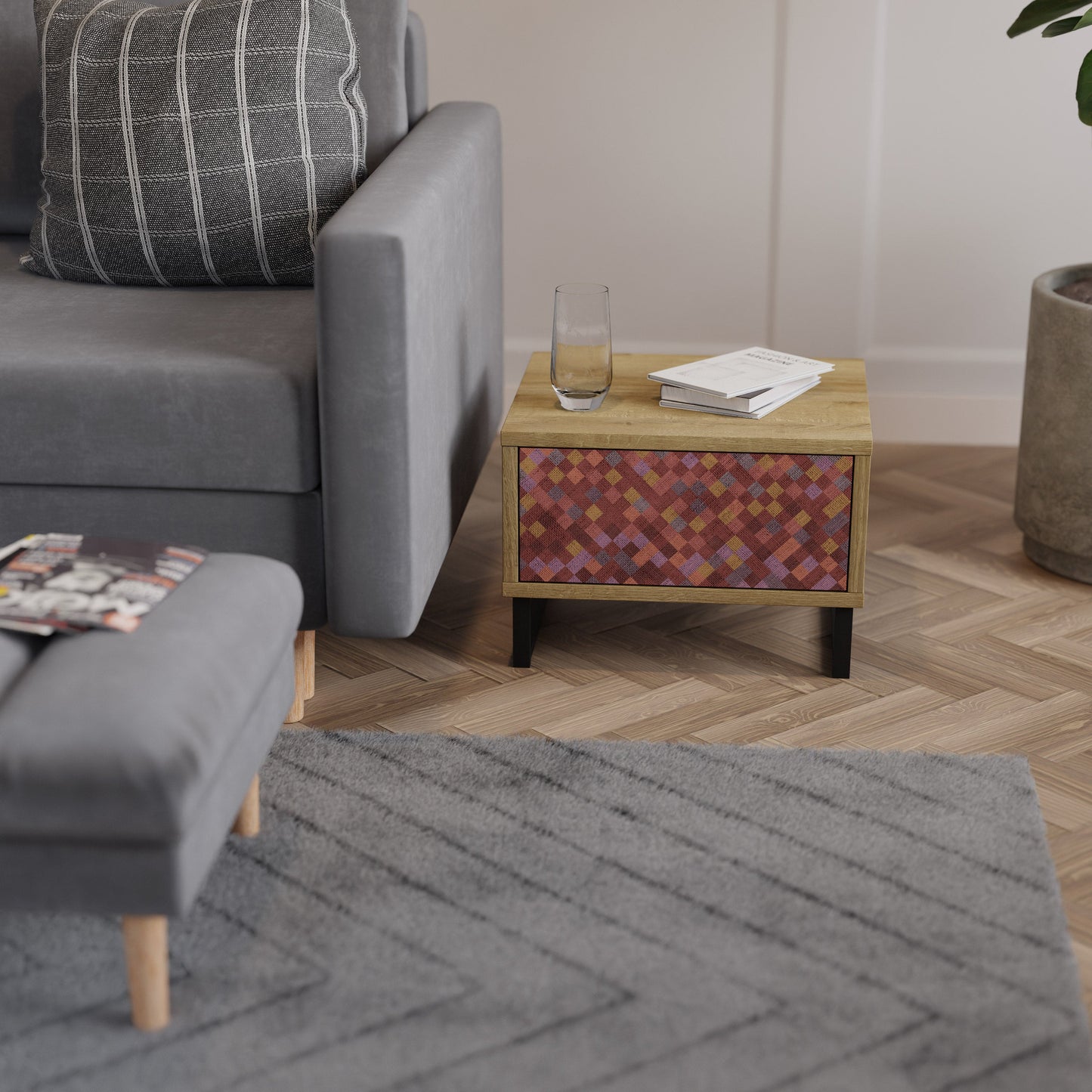 PAINTED SQUARES Comodino in Effetto Rovere