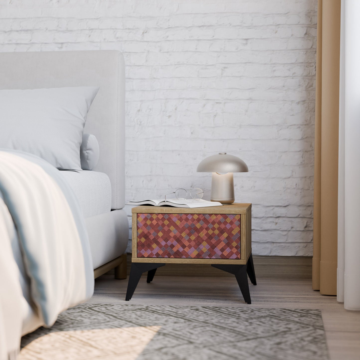 PAINTED SQUARES Comodino in Effetto Rovere