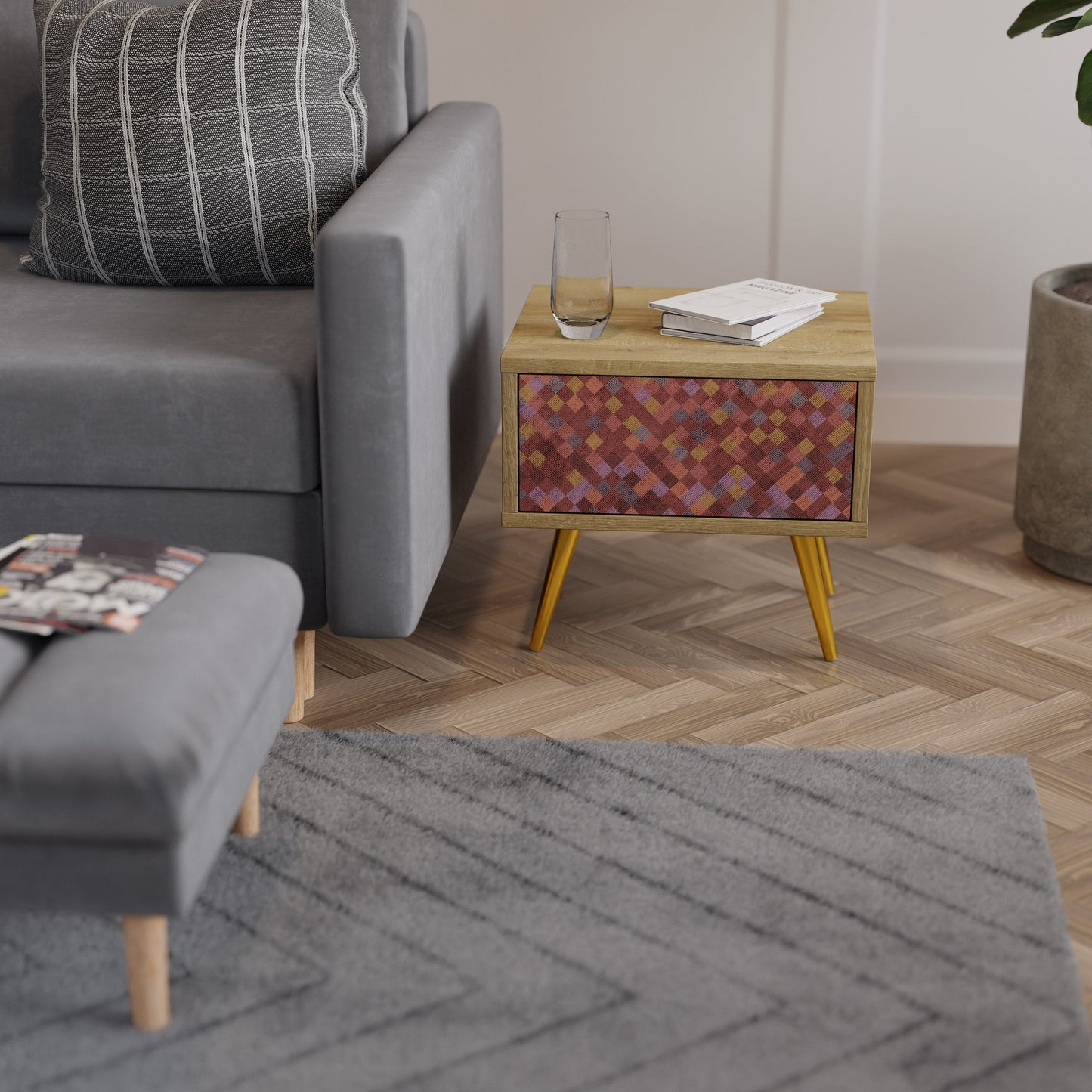 PAINTED SQUARES Comodino in Effetto Rovere