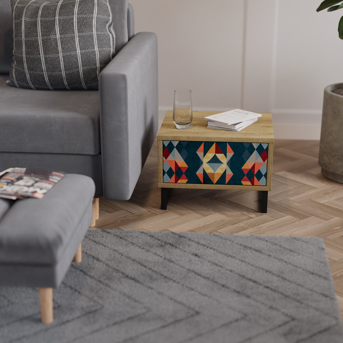 CRACKED ILLUSION Comodino in Effetto Rovere