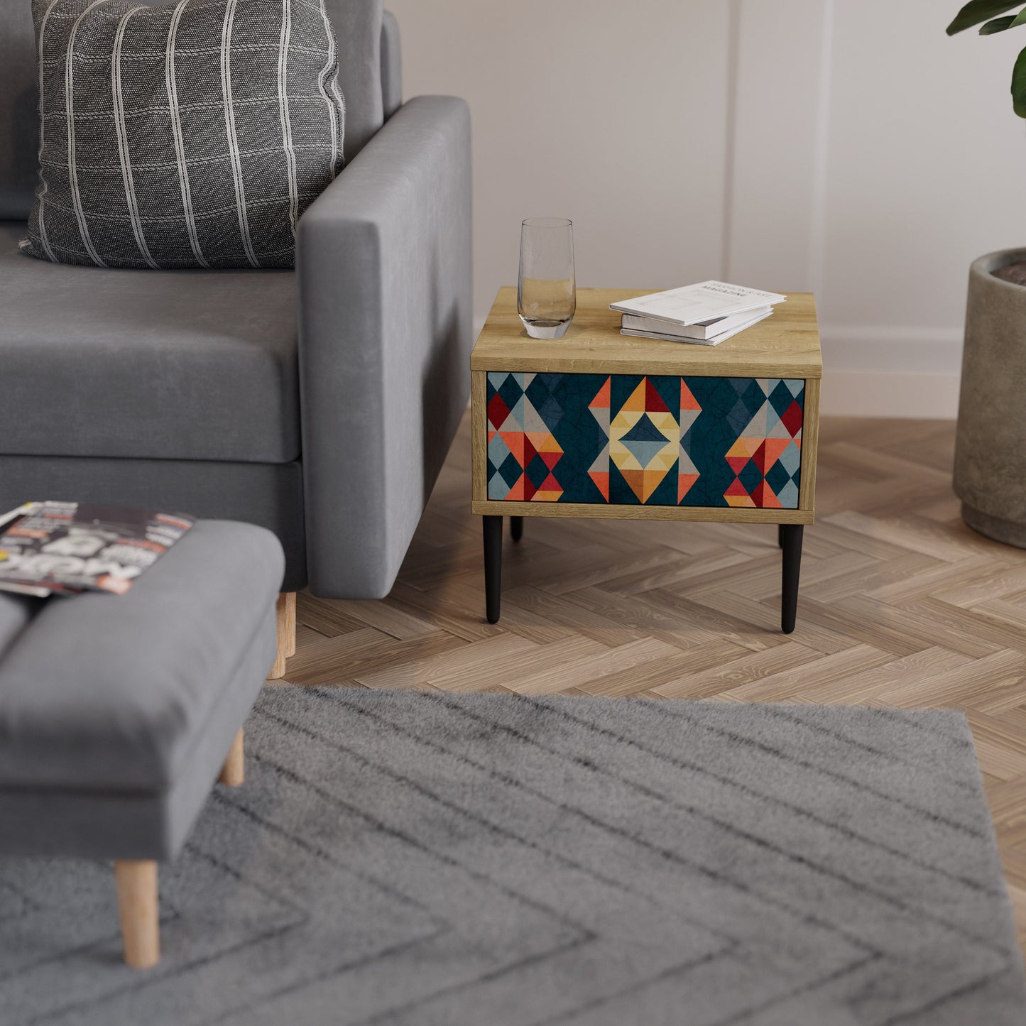 CRACKED ILLUSION Comodino in Effetto Rovere