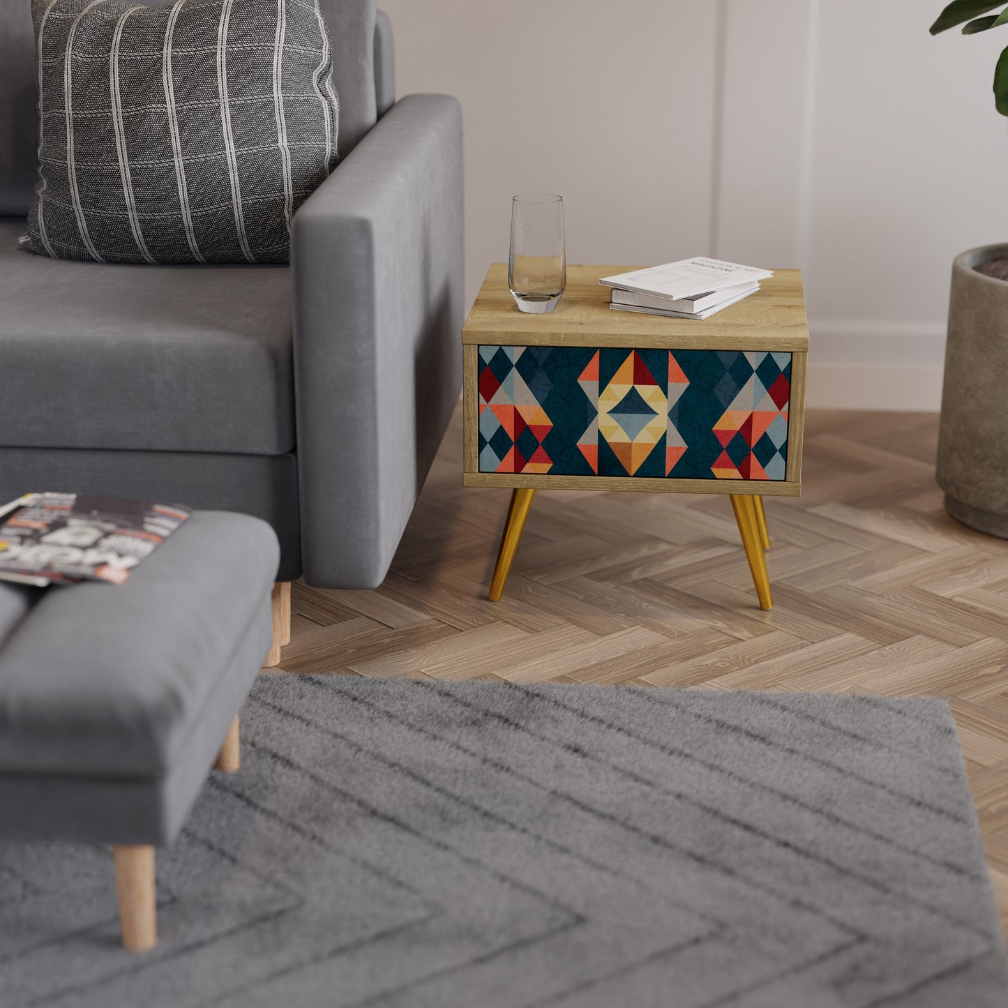 CRACKED ILLUSION Comodino in Effetto Rovere