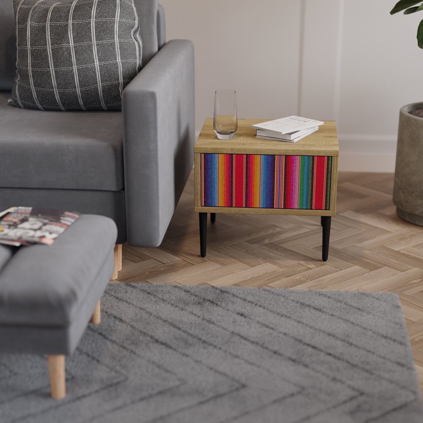 ETHNIC MEXICAN Nightstand in Oak Effect