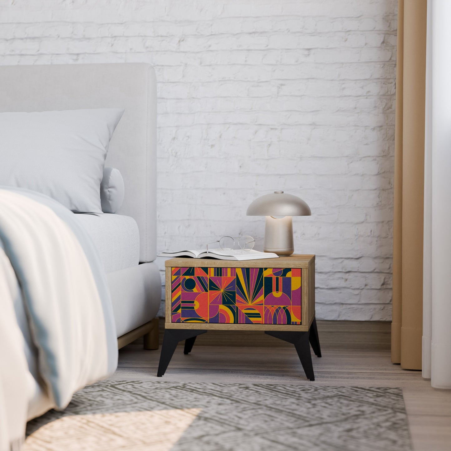 ELECTRIC PATTERNS Nightstand in Oak Effect