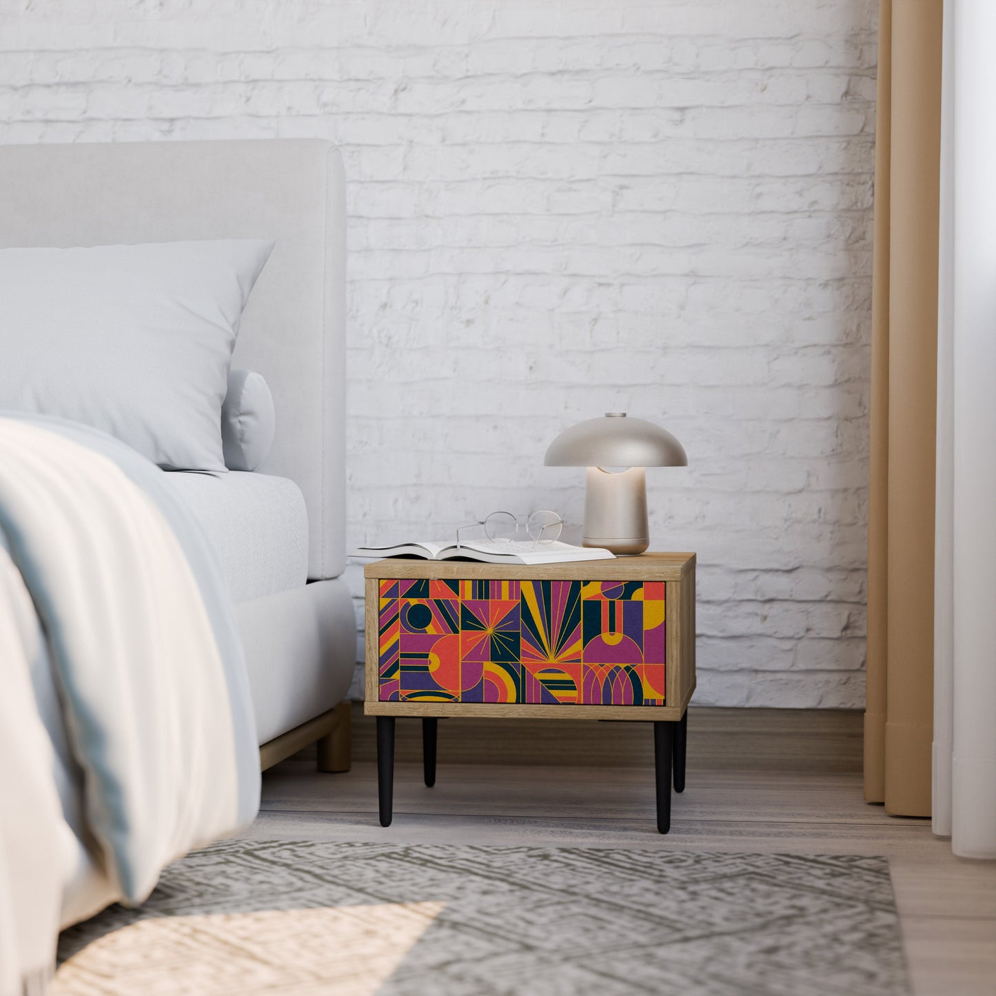 ELECTRIC PATTERNS Nightstand in Oak Effect