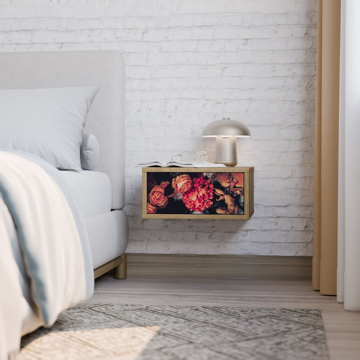 NEVERENDING BLOOM Nightstand in Oak Effect