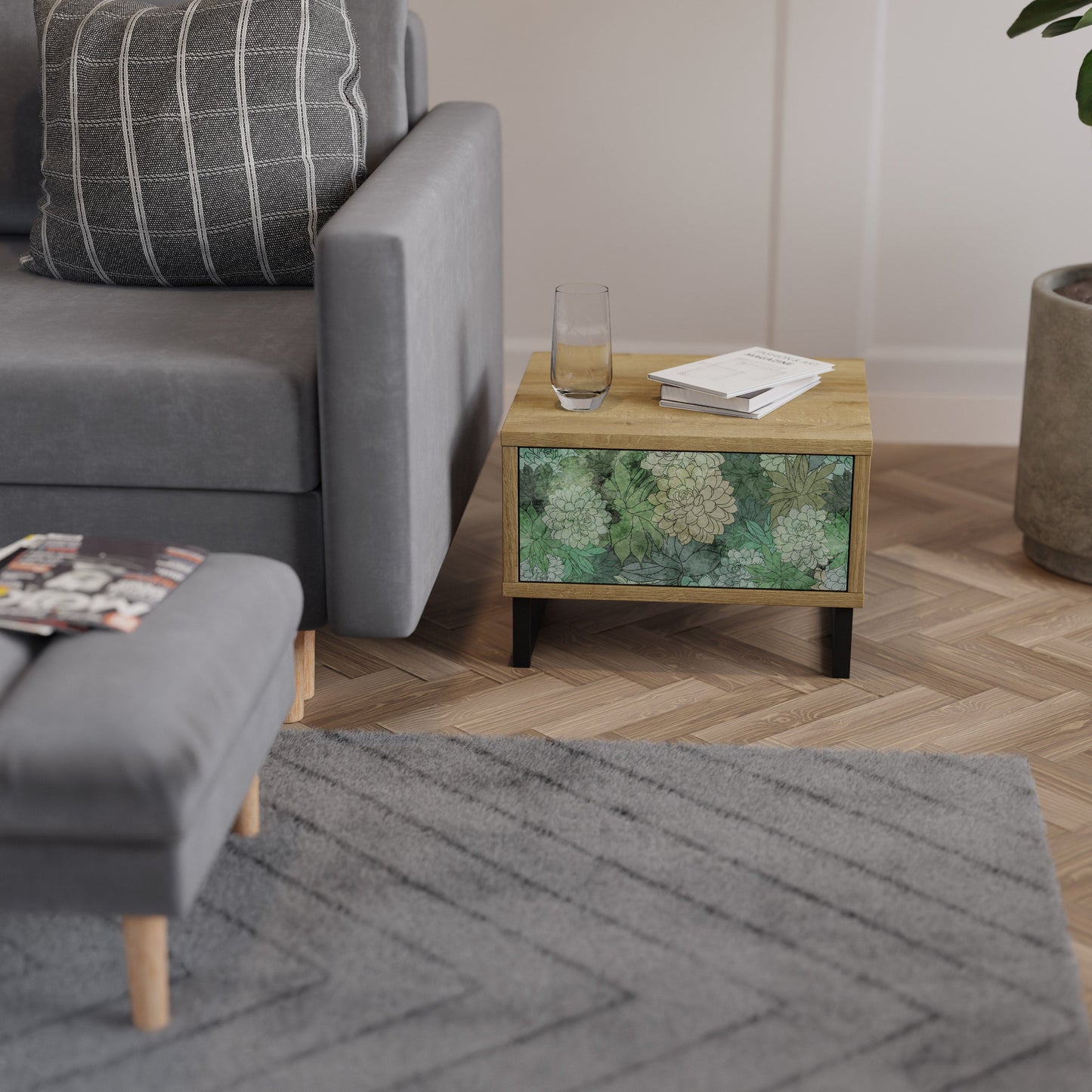 SUCCULENT CLUSTER Nightstand in Oak Effect